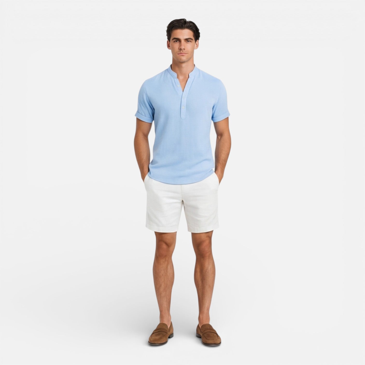 Men's Slim Fit Cotton Short Sleeve Henley Shirt for Casual Summer Wear