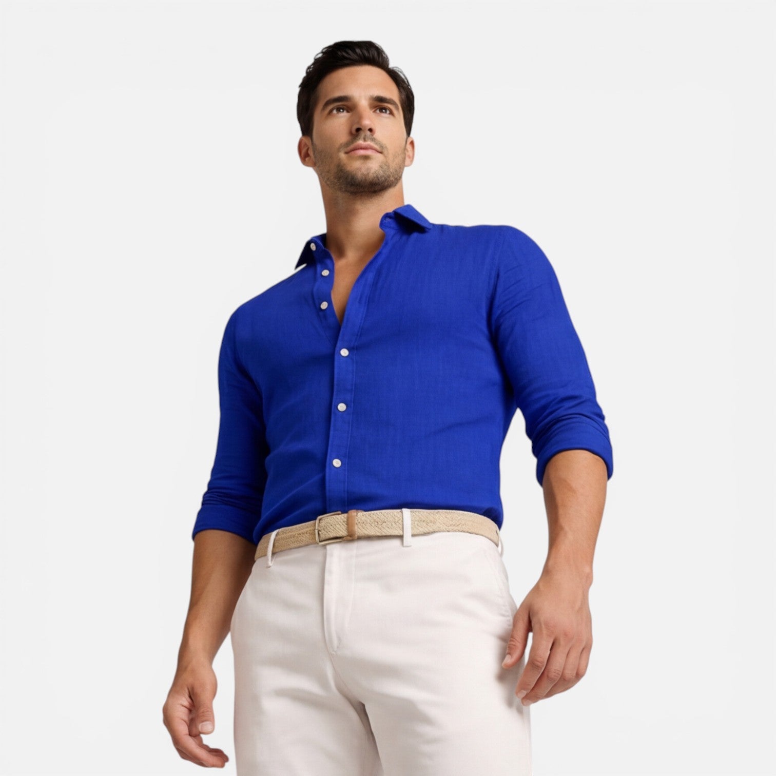 Men's Slim Fit Linen Cotton Blend Button Down Shirt - Breathable Casual Wear