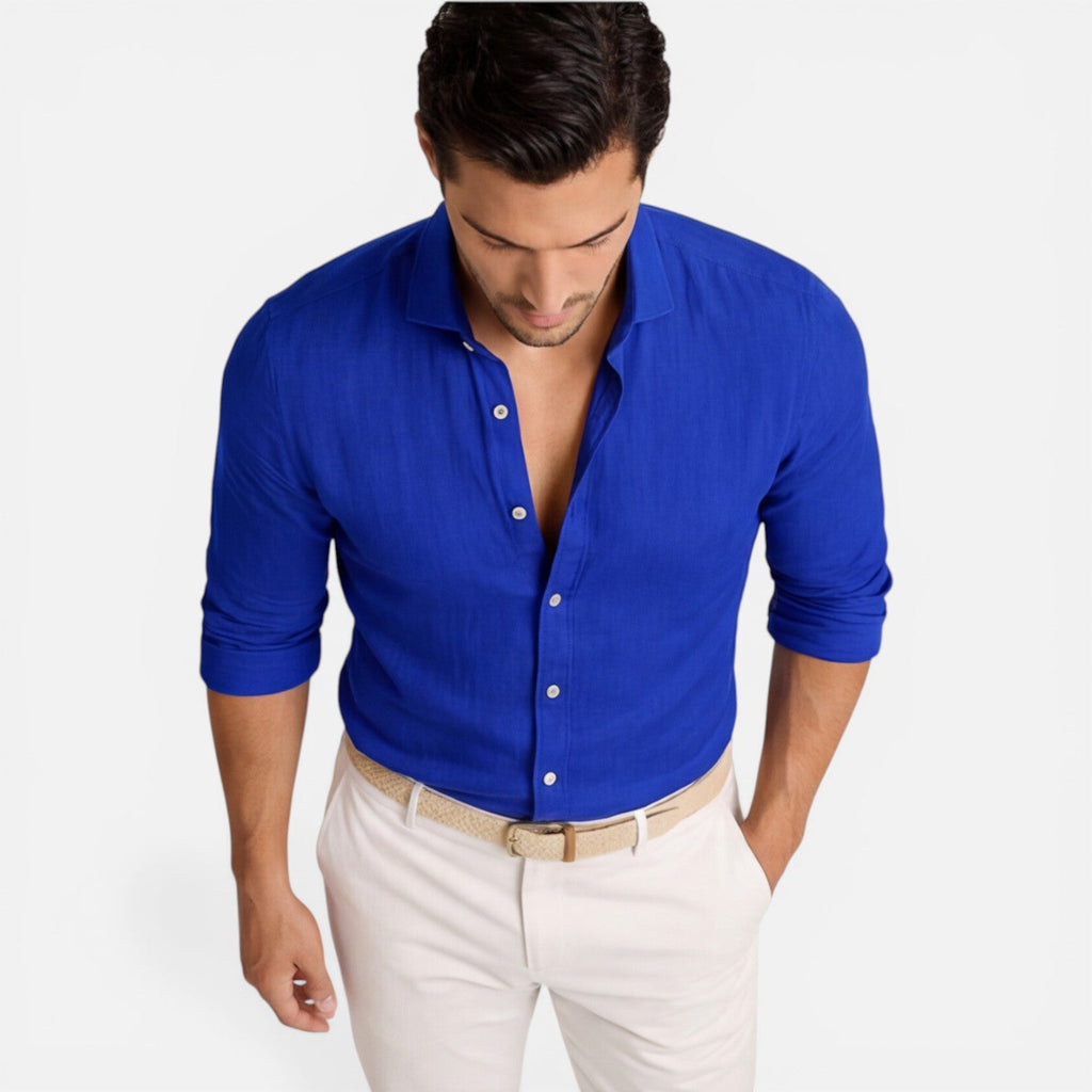 Men's Slim Fit Linen Cotton Blend Button Down Shirt - Breathable Casual Wear