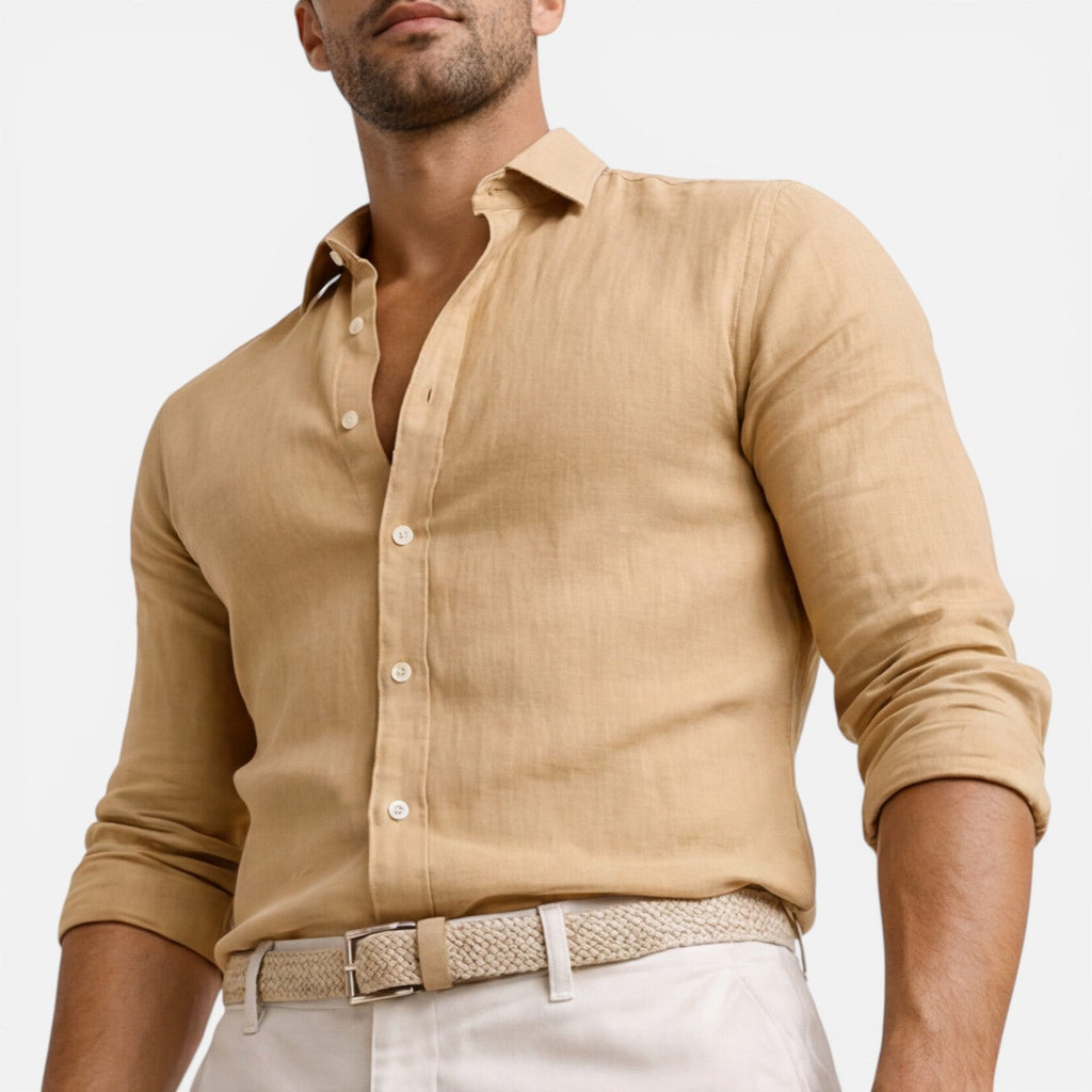 Men's Slim Fit Linen Cotton Blend Button Down Shirt - Breathable Casual Wear