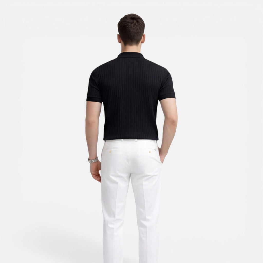 Men's Slim Fit Ribbed Knit Polo Shirt - Premium Cotton Casual Wear