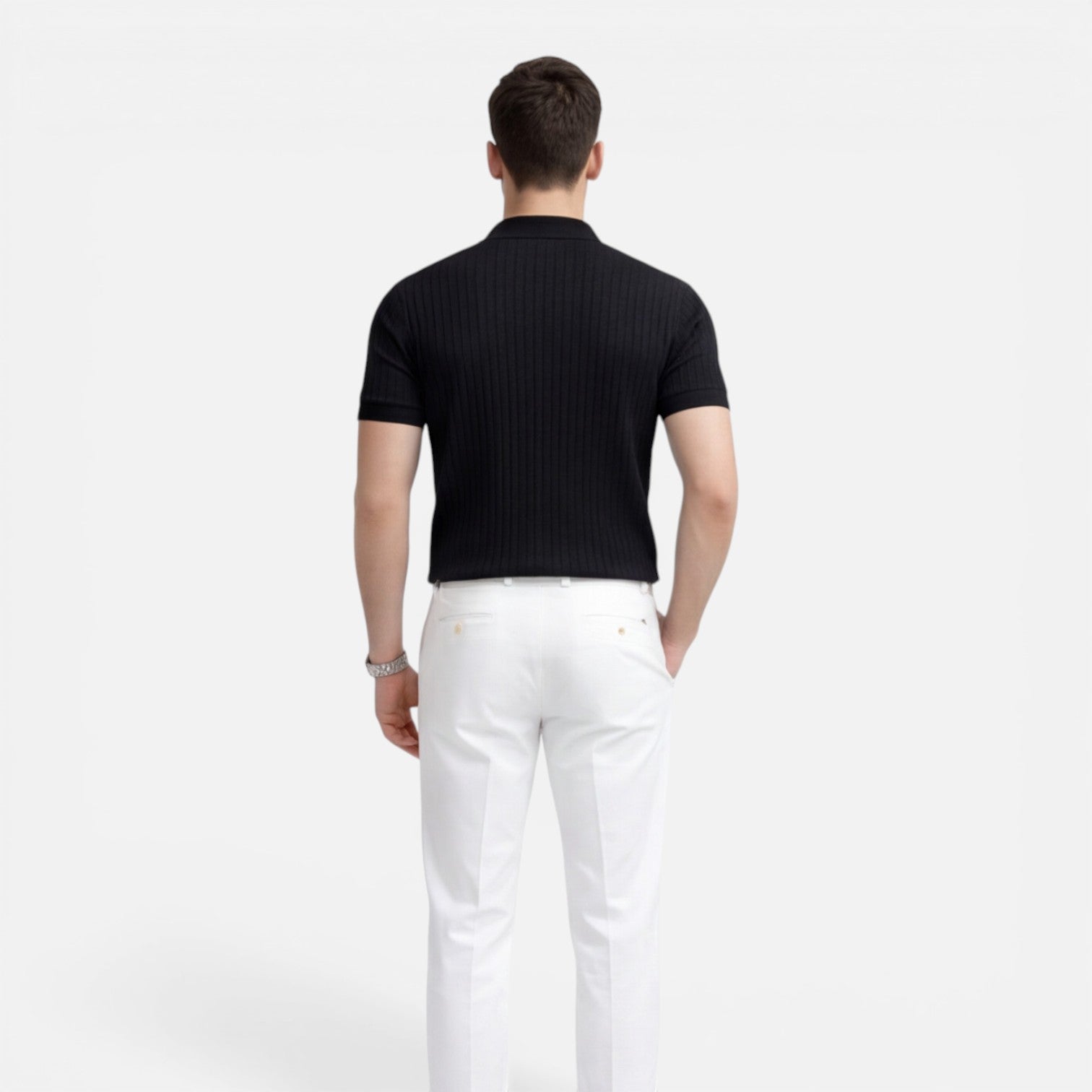 Men's Slim Fit Ribbed Knit Polo Shirt - Premium Cotton Casual Wear
