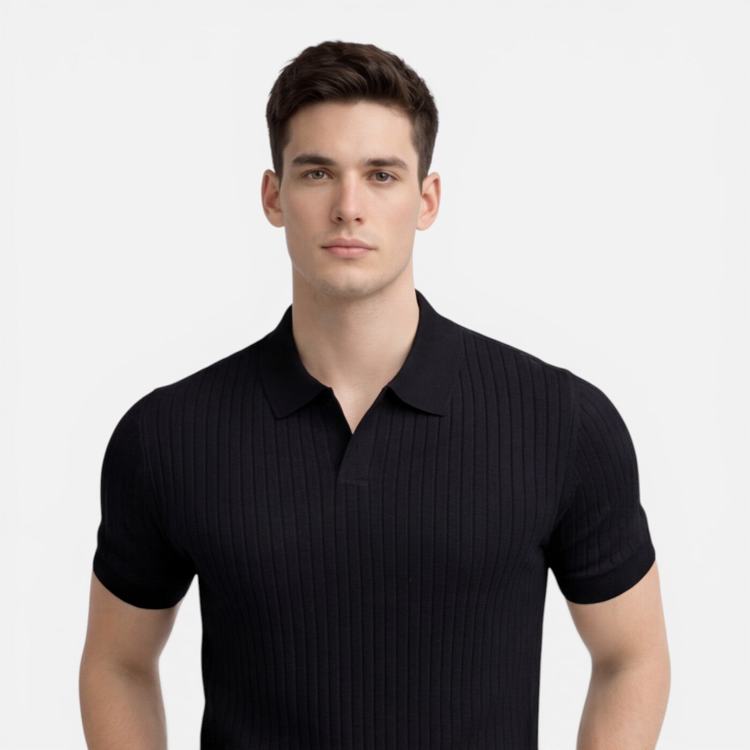 Men's Slim Fit Ribbed Knit Polo Shirt - Premium Cotton Casual Wear