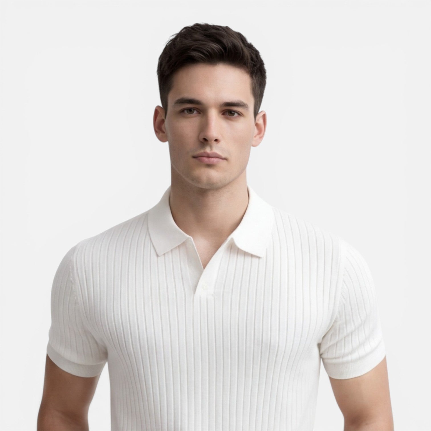 Men's Slim Fit Ribbed Knit Polo Shirt - Premium Cotton Casual Wear
