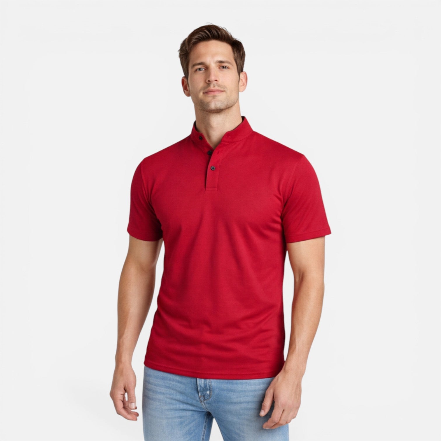 Men's Slim Fit Short Sleeve Henley Shirt in Soft Cotton for Casual Wear