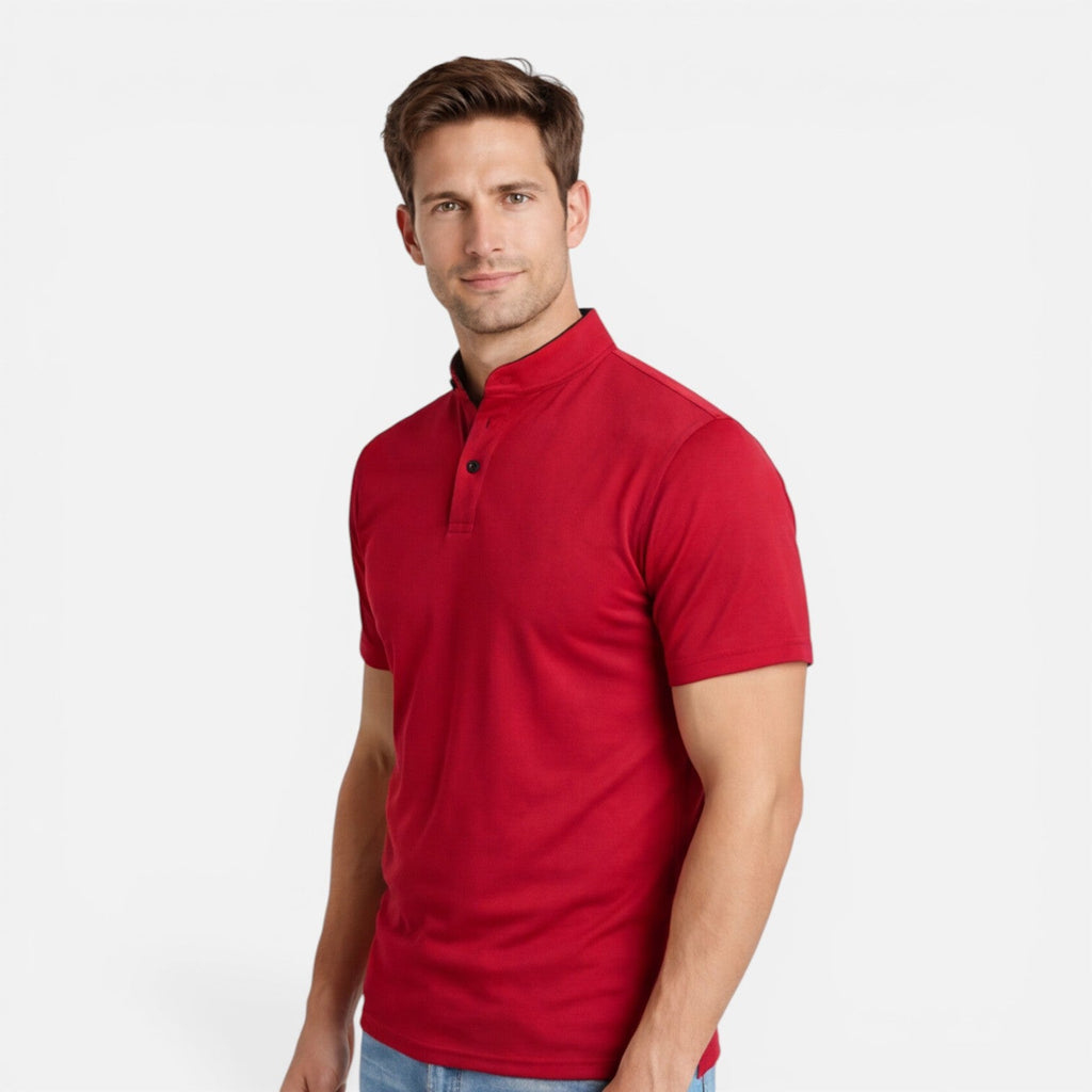 Men's Slim Fit Short Sleeve Henley Shirt in Soft Cotton for Casual Wear