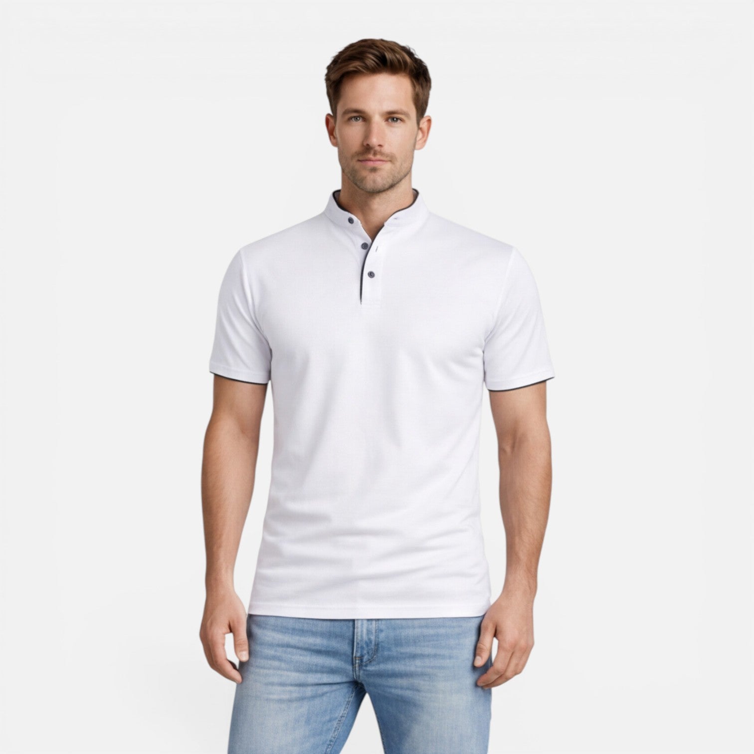 Men's Slim Fit Short Sleeve Henley Shirt in Soft Cotton for Casual Wear