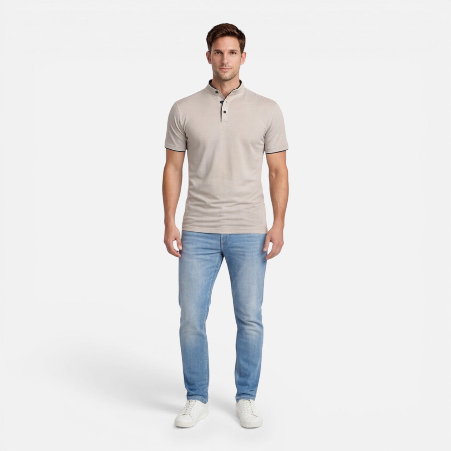 Men's Slim Fit Short Sleeve Henley Shirt in Soft Cotton for Casual Wear