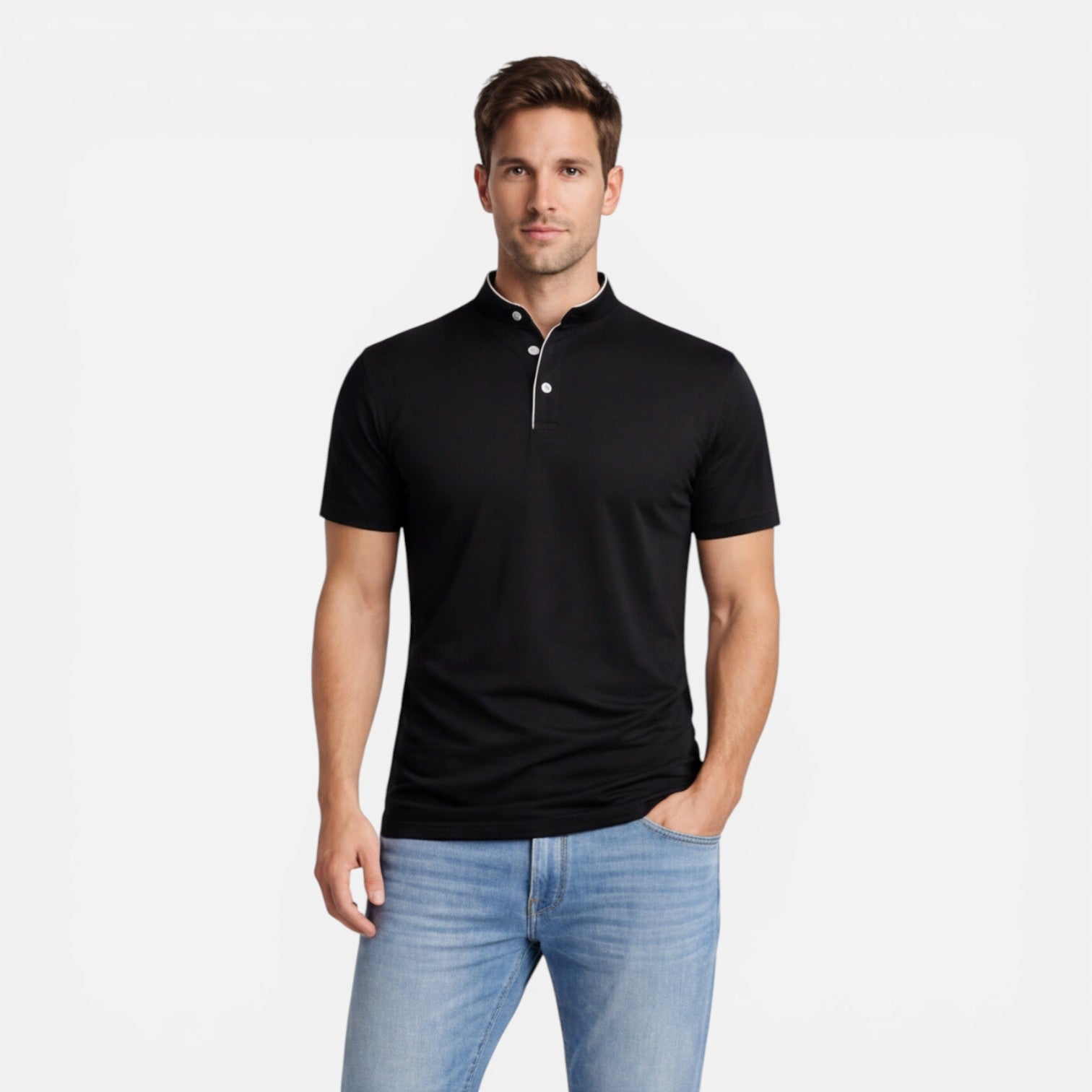 Men's Slim Fit Short Sleeve Henley Shirt in Soft Cotton for Casual Wear