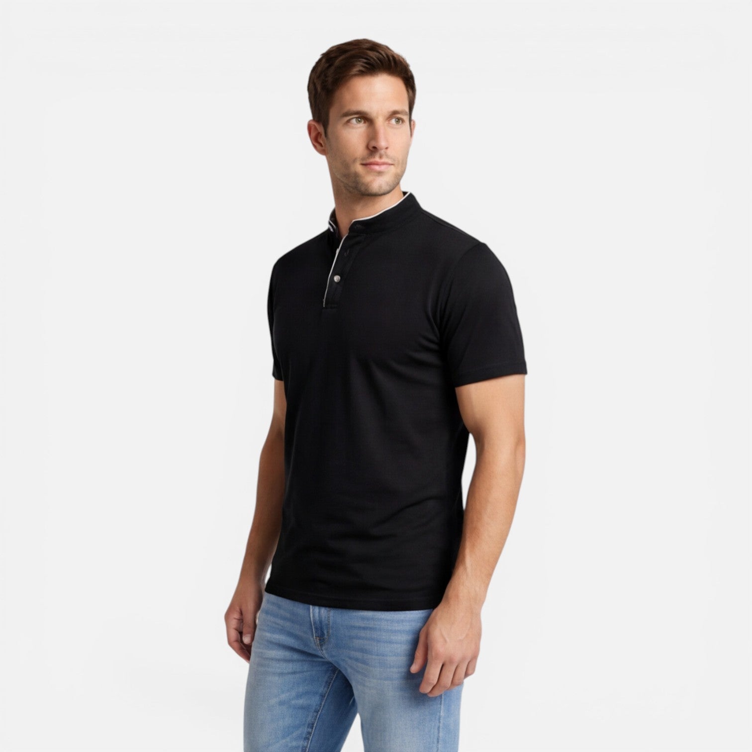 Men's Slim Fit Short Sleeve Henley Shirt in Soft Cotton for Casual Wear