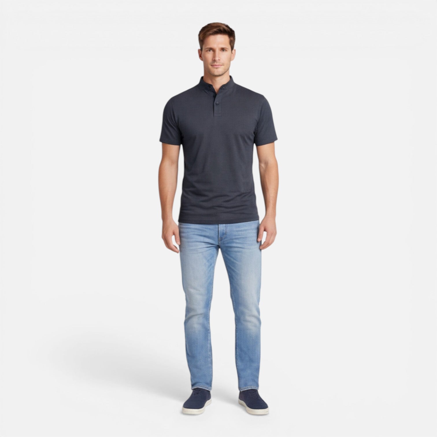 Men's Slim Fit Short Sleeve Henley Shirt in Soft Cotton for Casual Wear