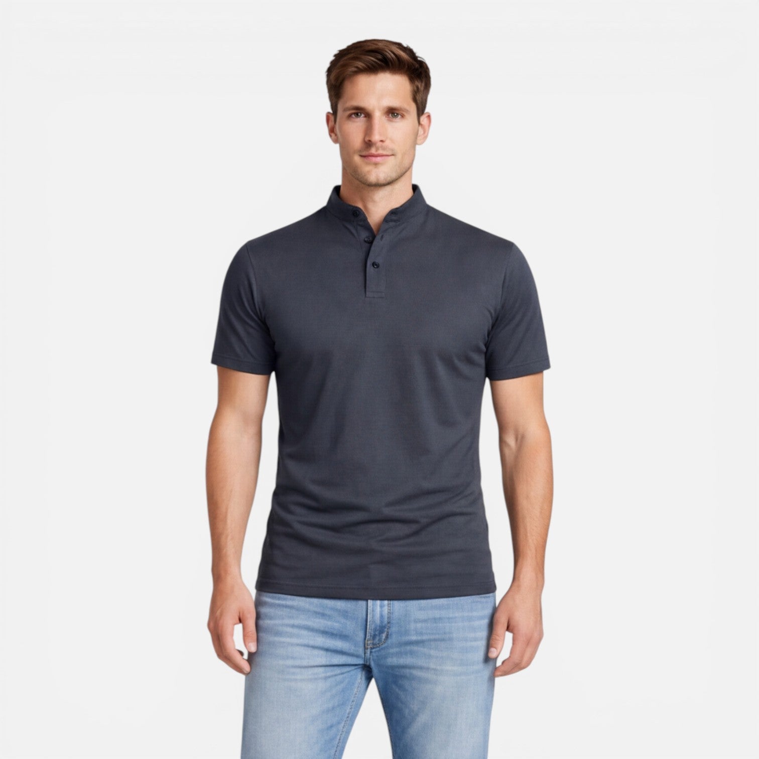 Men's Slim Fit Short Sleeve Henley Shirt in Soft Cotton for Casual Wear