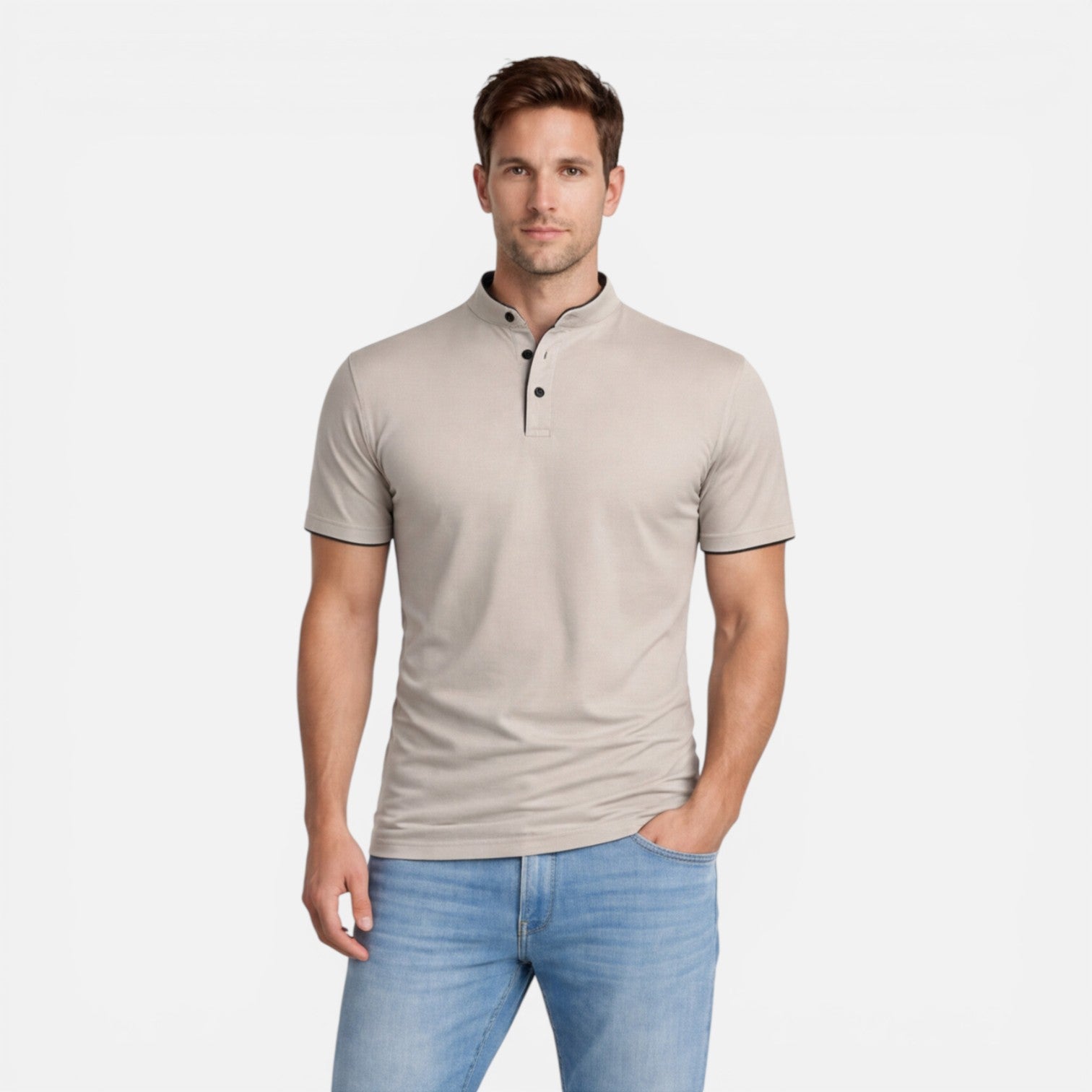 Men's Slim Fit Short Sleeve Henley Shirt in Soft Cotton for Casual Wear