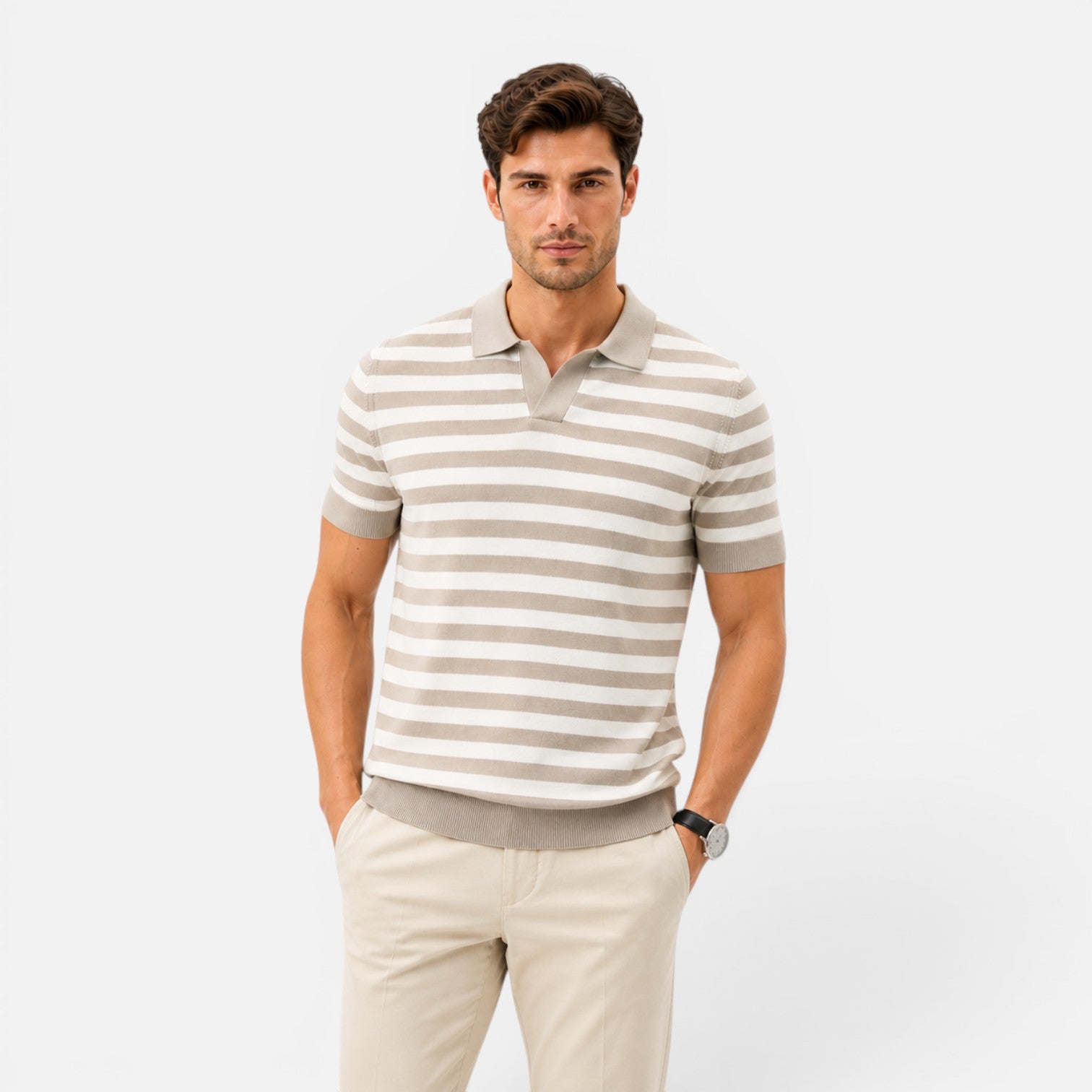 Men's Slim Fit Striped Polo Shirt - Soft Cotton Summer Casual Wear