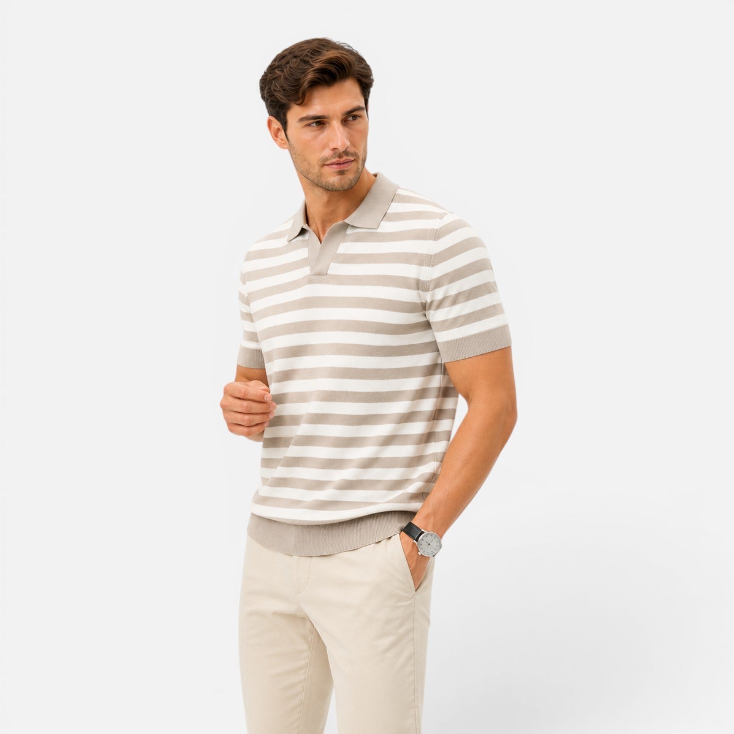Men's Slim Fit Striped Polo Shirt - Soft Cotton Summer Casual Wear