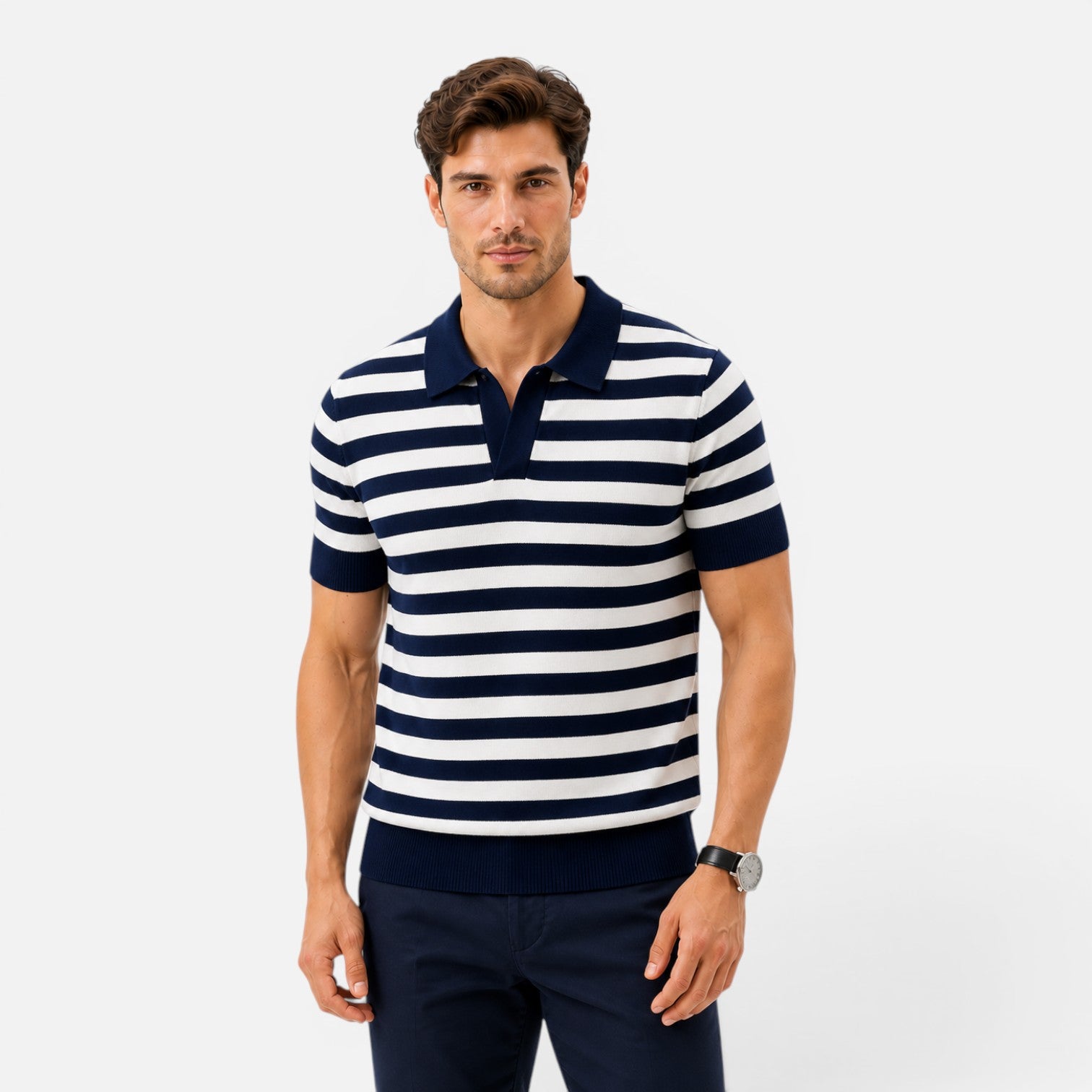 Men's Slim Fit Striped Polo Shirt - Soft Cotton Summer Casual Wear