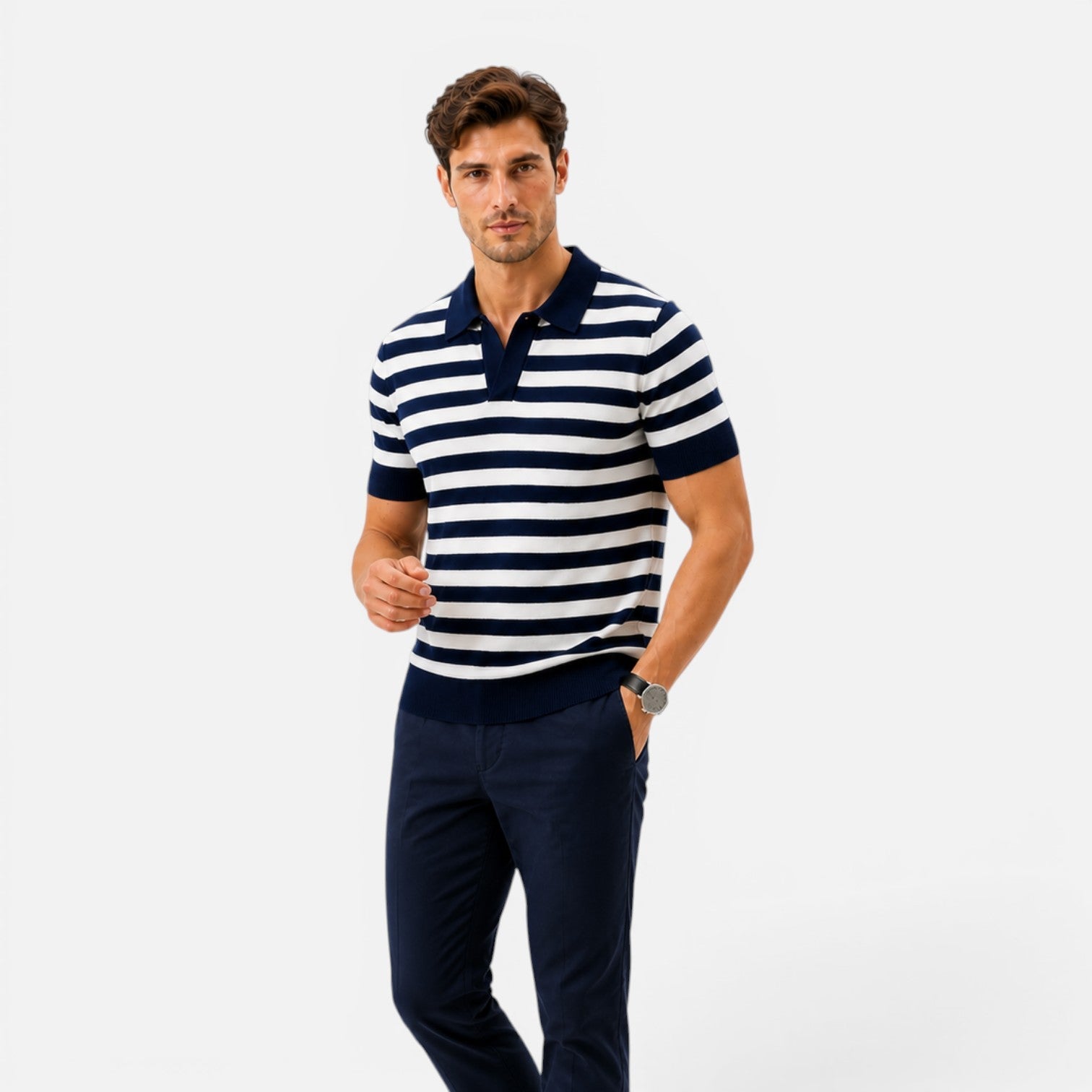 Men's Slim Fit Striped Polo Shirt - Soft Cotton Summer Casual Wear