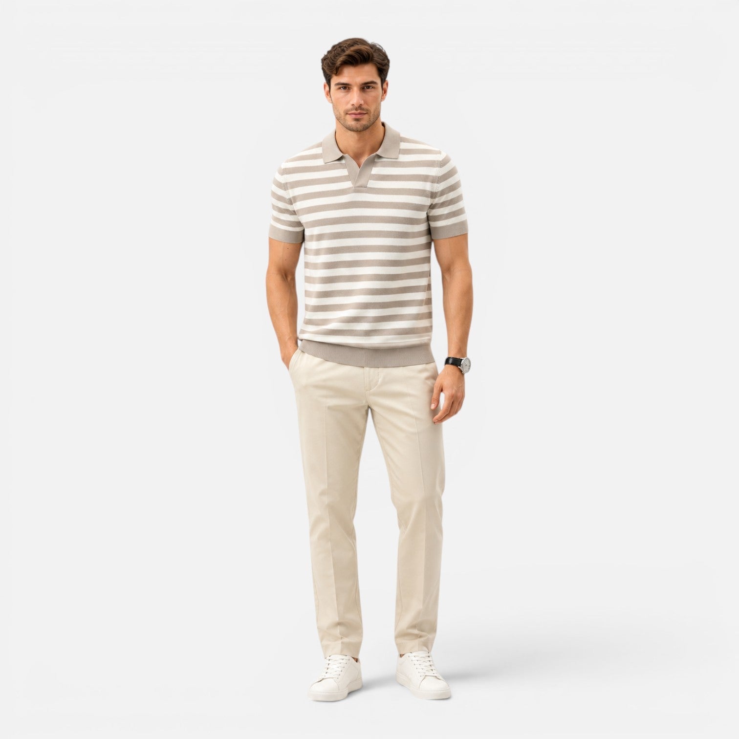Men's Slim Fit Striped Polo Shirt - Soft Cotton Summer Casual Wear