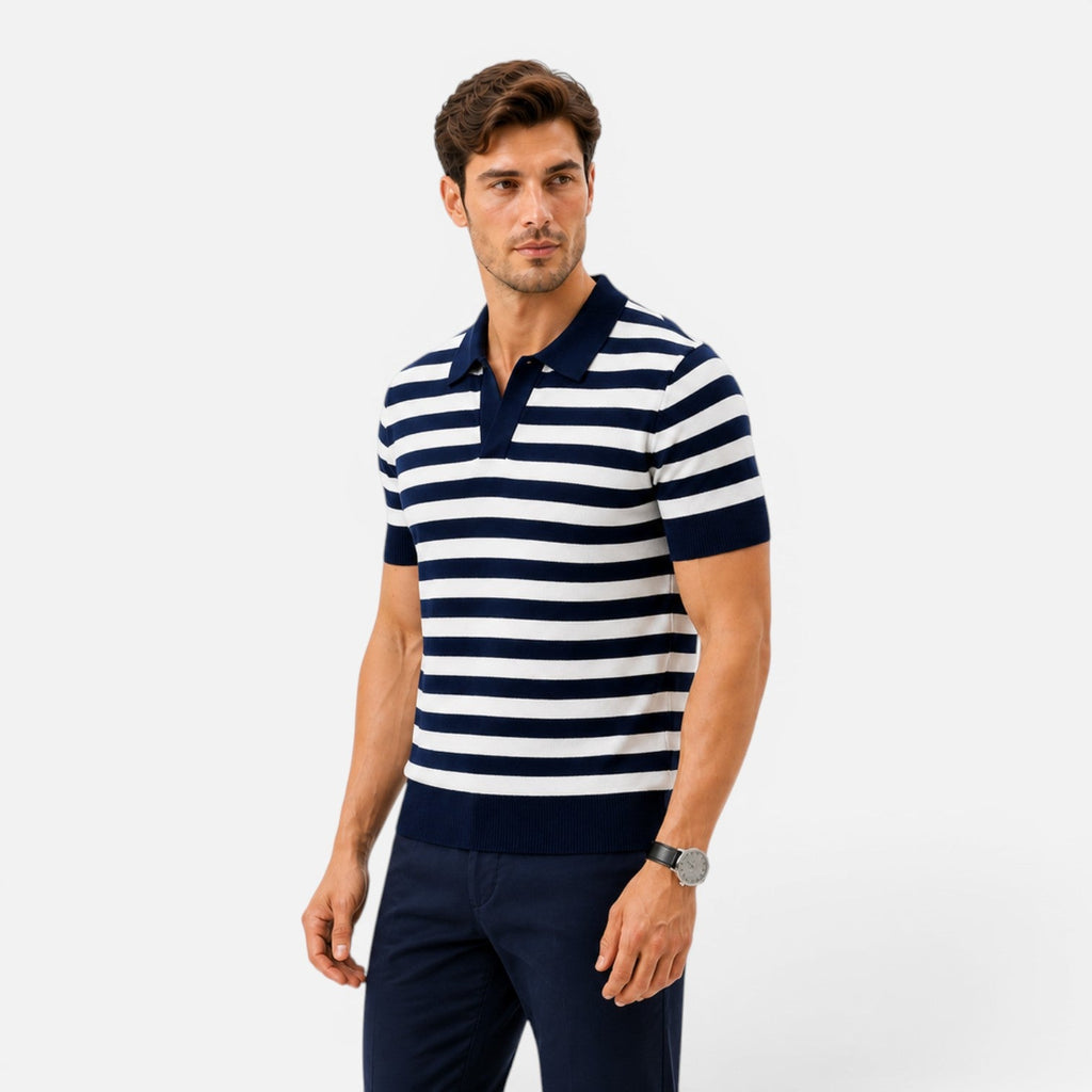 Men's Slim Fit Striped Polo Shirt - Soft Cotton Summer Casual Wear