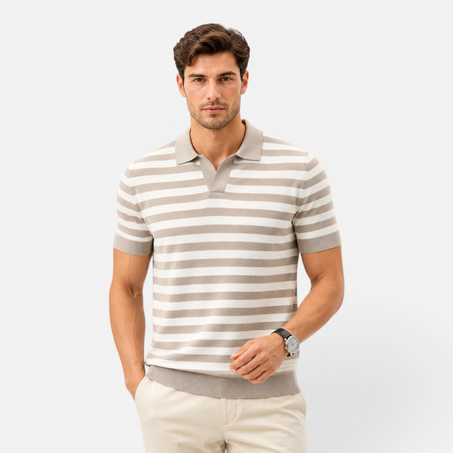 Men's Slim Fit Striped Polo Shirt - Soft Cotton Summer Casual Wear