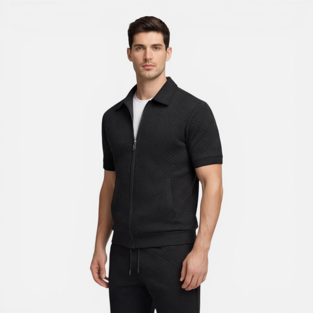 Men's Slim Fit Summer Zip Shirt and Drawstring Shorts Matching Set