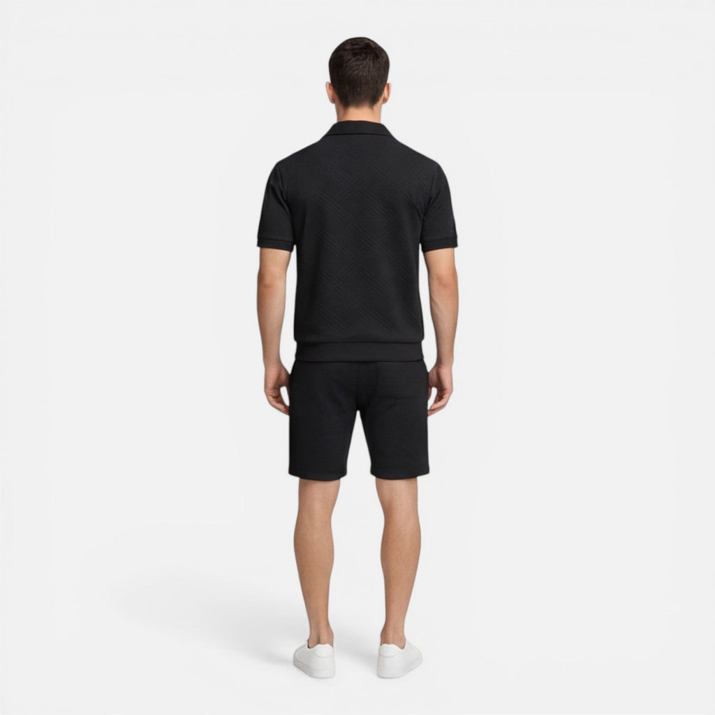 Men's Slim Fit Summer Zip Shirt and Drawstring Shorts Matching Set