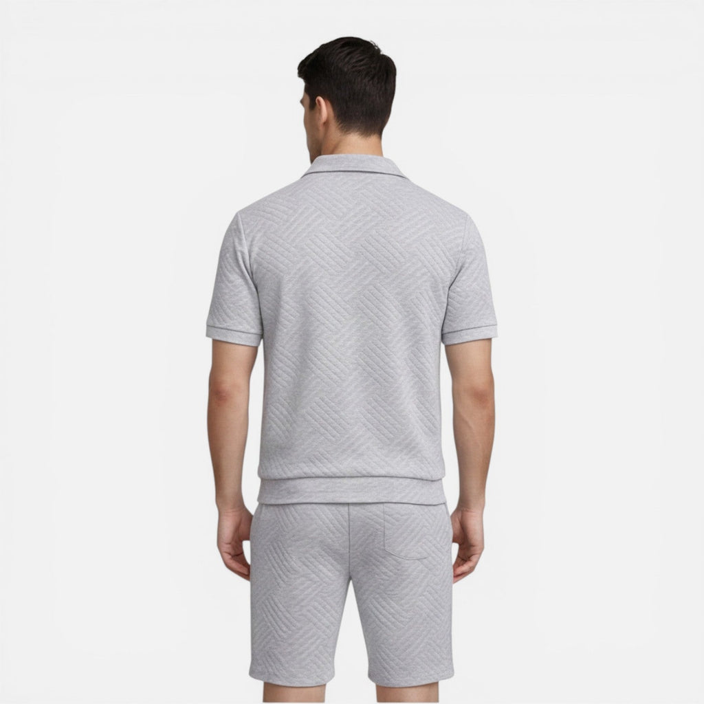 Men's Slim Fit Summer Zip Shirt and Drawstring Shorts Matching Set