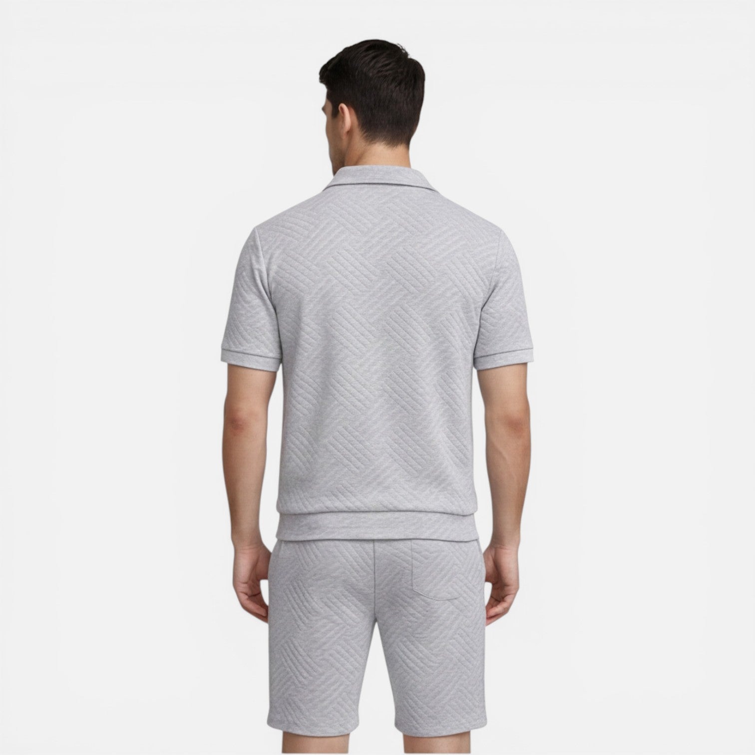 Men's Slim Fit Summer Zip Shirt and Drawstring Shorts Matching Set