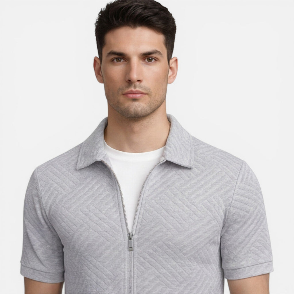 Men's Slim Fit Summer Zip Shirt and Drawstring Shorts Matching Set