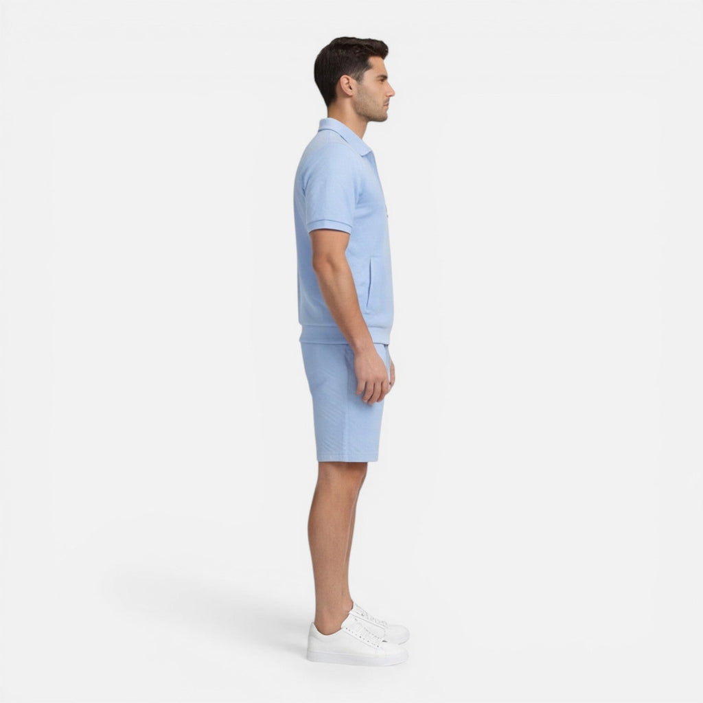 Men's Slim Fit Summer Zip Shirt and Drawstring Shorts Matching Set