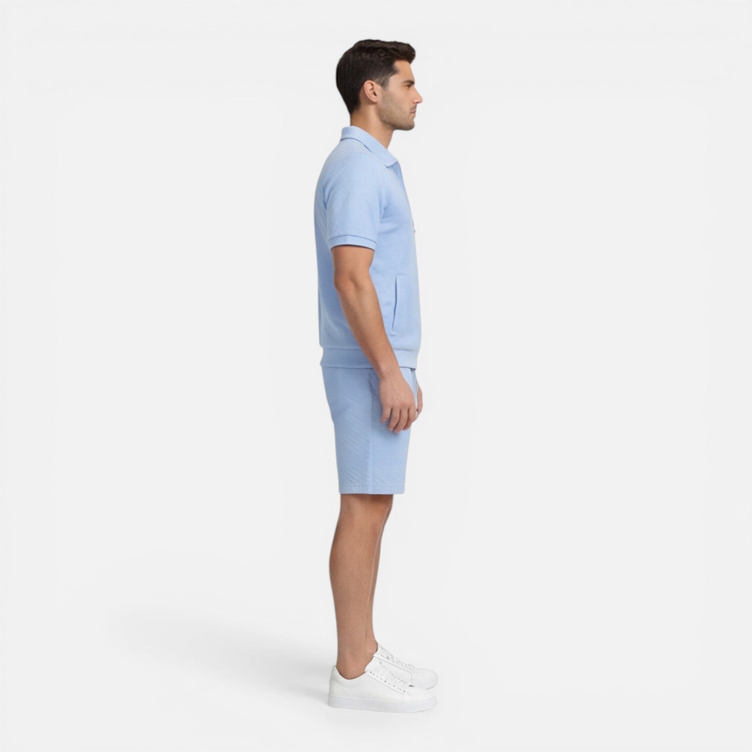 Men's Slim Fit Summer Zip Shirt and Drawstring Shorts Matching Set