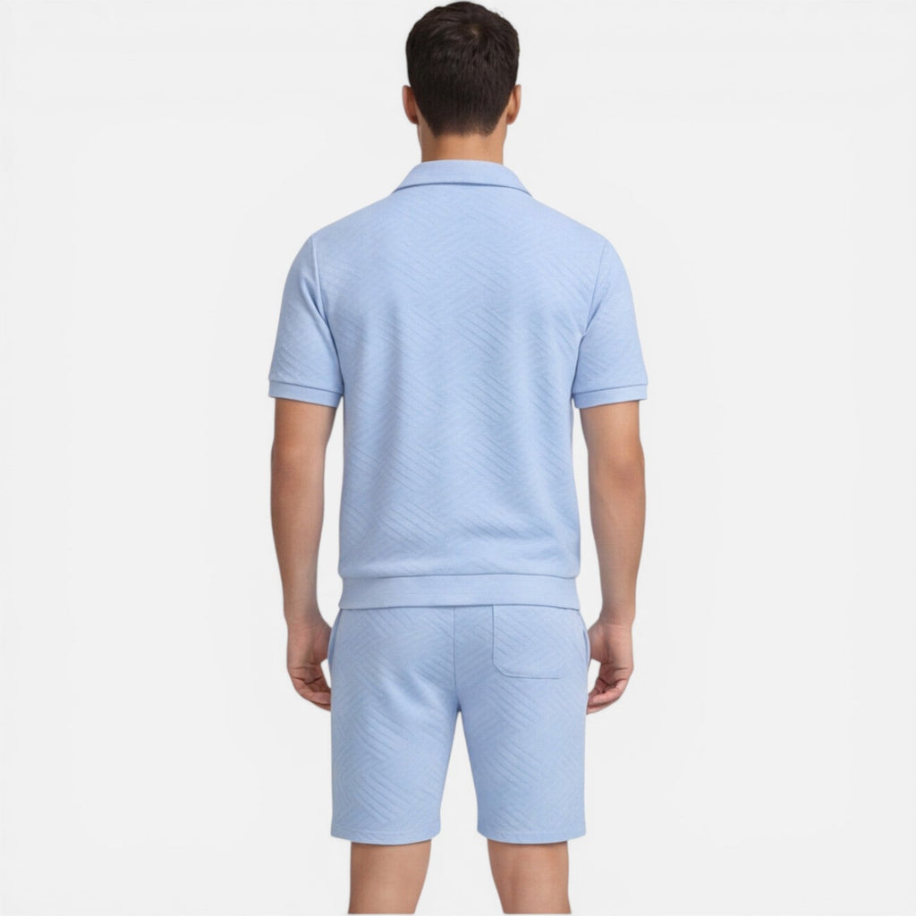Men's Slim Fit Summer Zip Shirt and Drawstring Shorts Matching Set