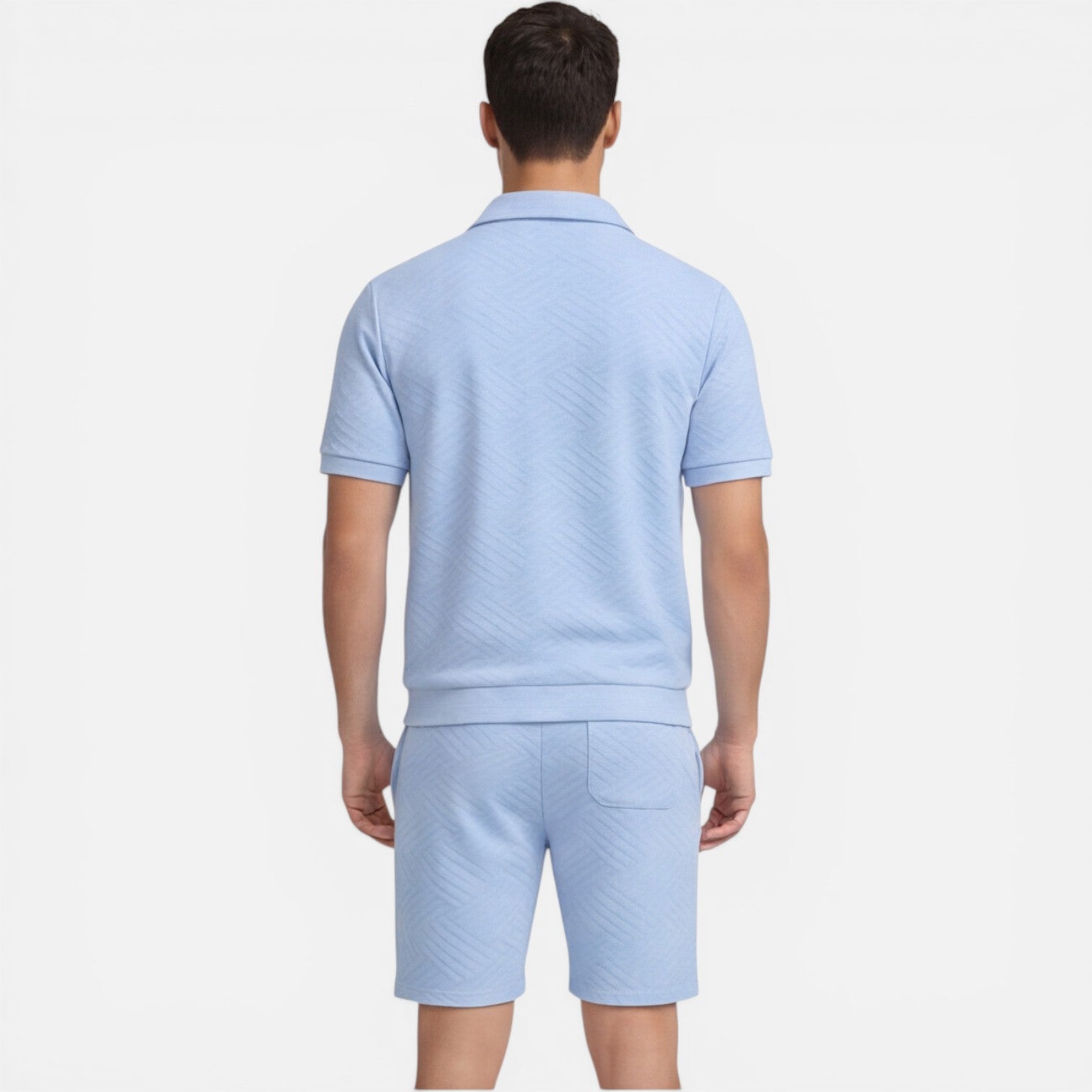 Men's Slim Fit Summer Zip Shirt and Drawstring Shorts Matching Set