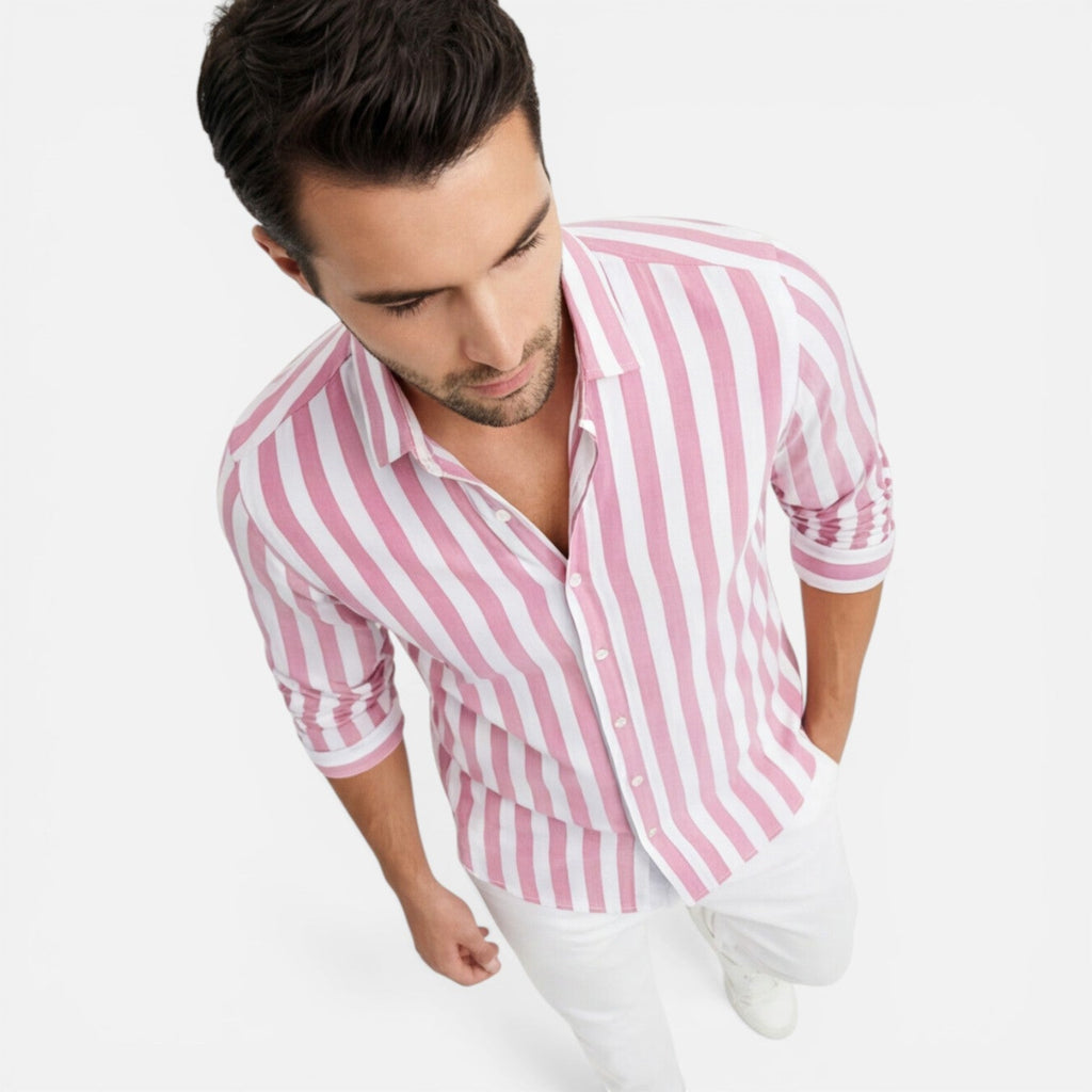 Men's Striped Cotton Shirt | Breathable Slim Fit | Classic Casual Wear