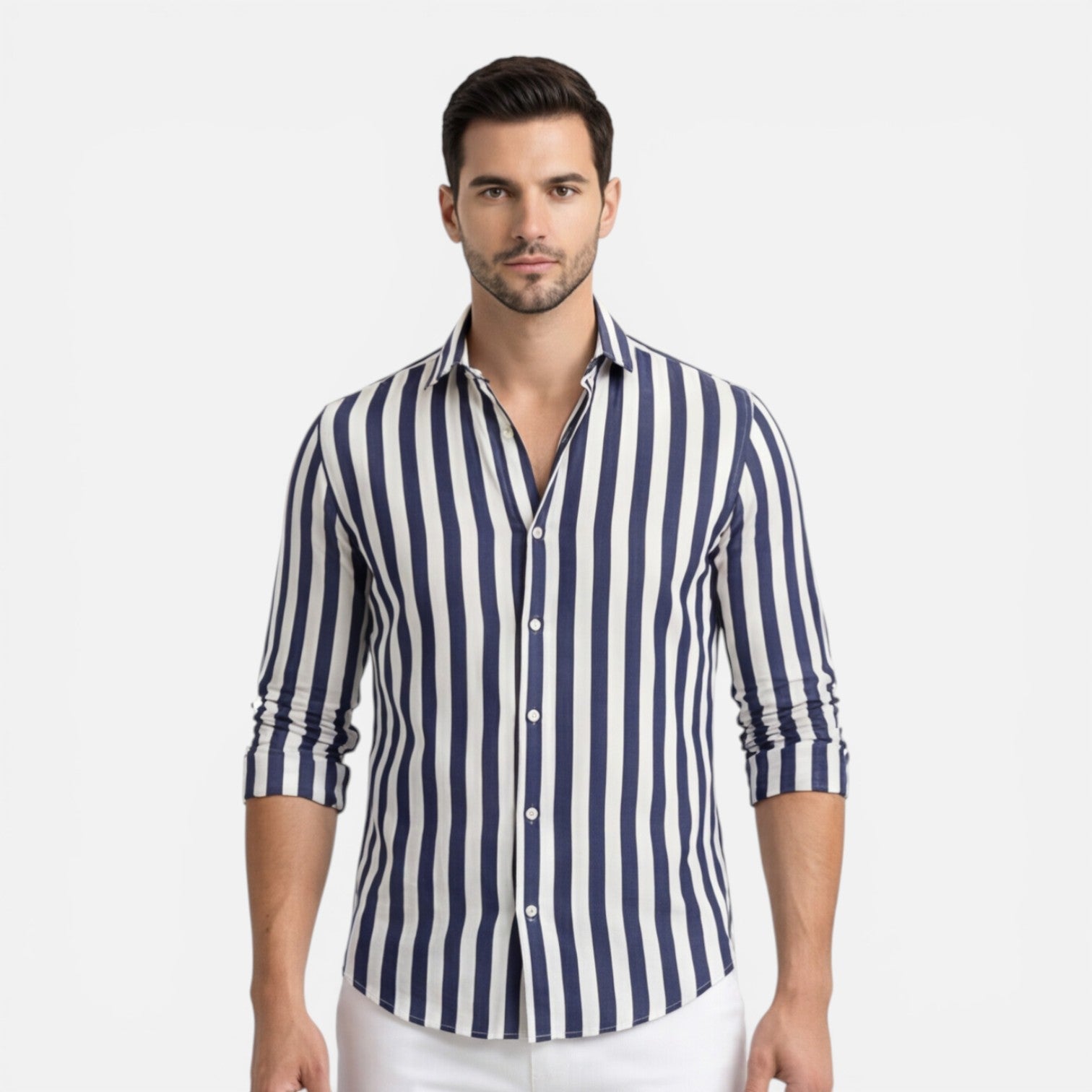 Men's Striped Cotton Shirt | Breathable Slim Fit | Classic Casual Wear