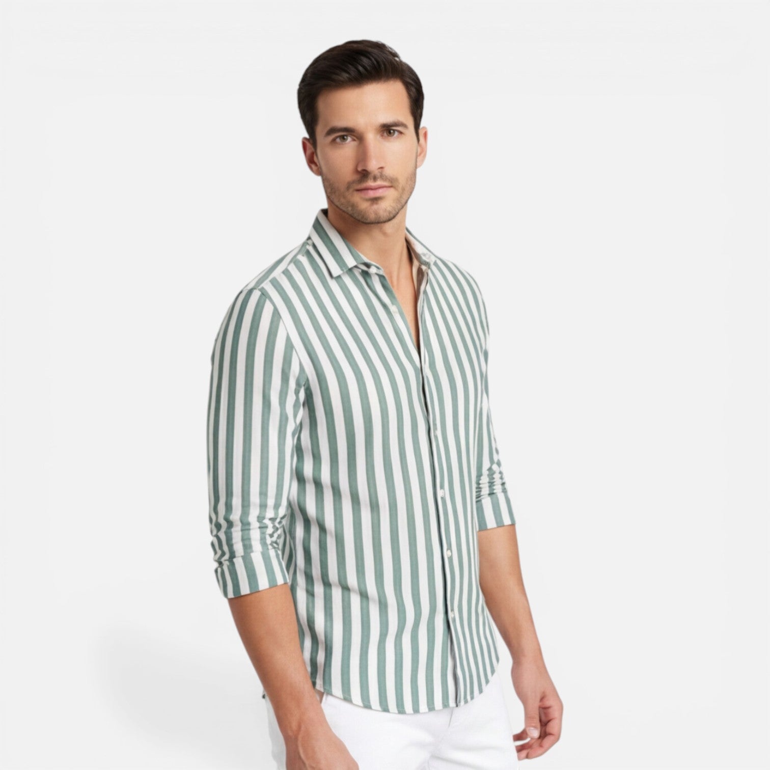 Men's Striped Cotton Shirt | Breathable Slim Fit | Classic Casual Wear