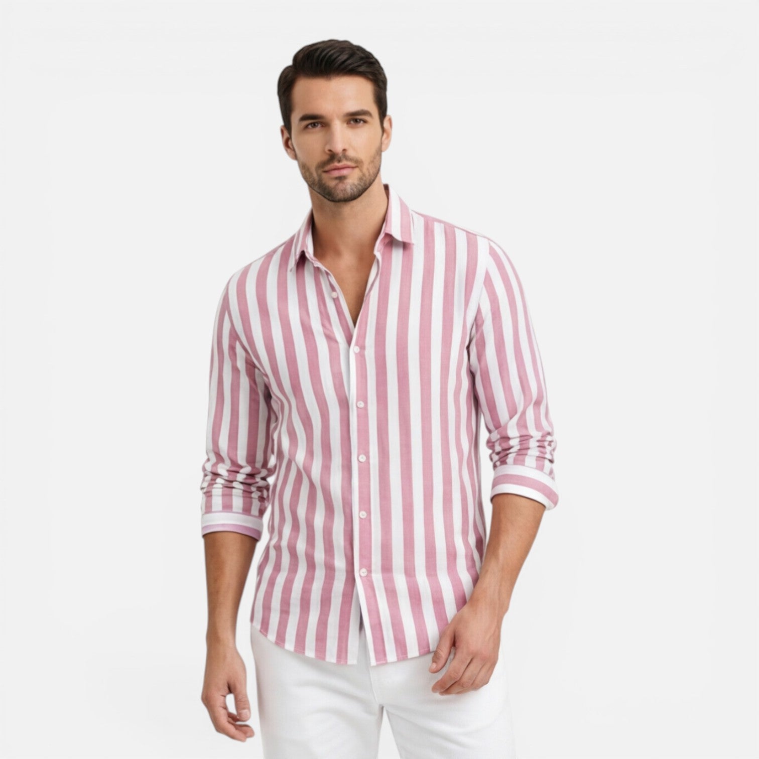 Men's Striped Cotton Shirt | Breathable Slim Fit | Classic Casual Wear