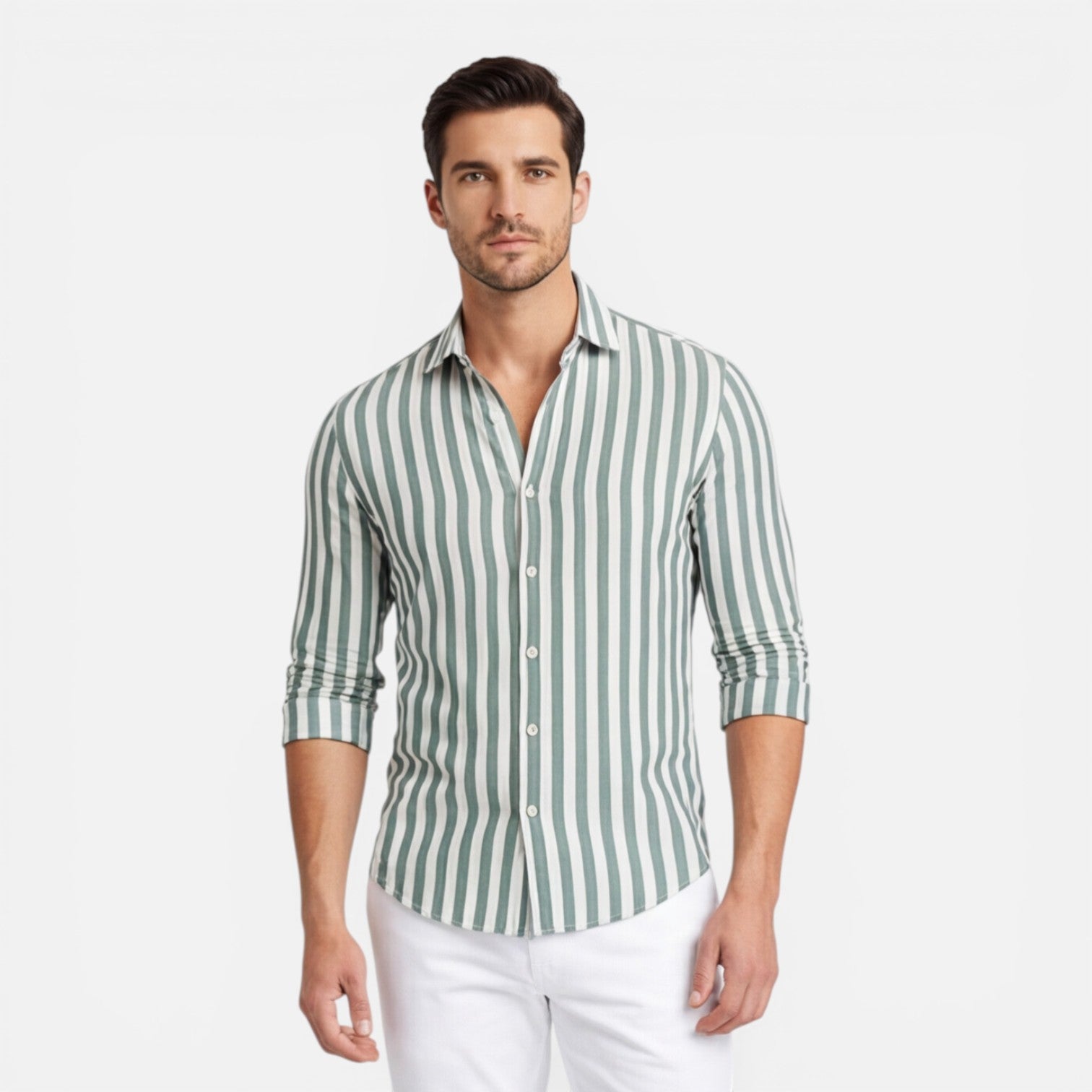 Men's Striped Cotton Shirt | Breathable Slim Fit | Classic Casual Wear