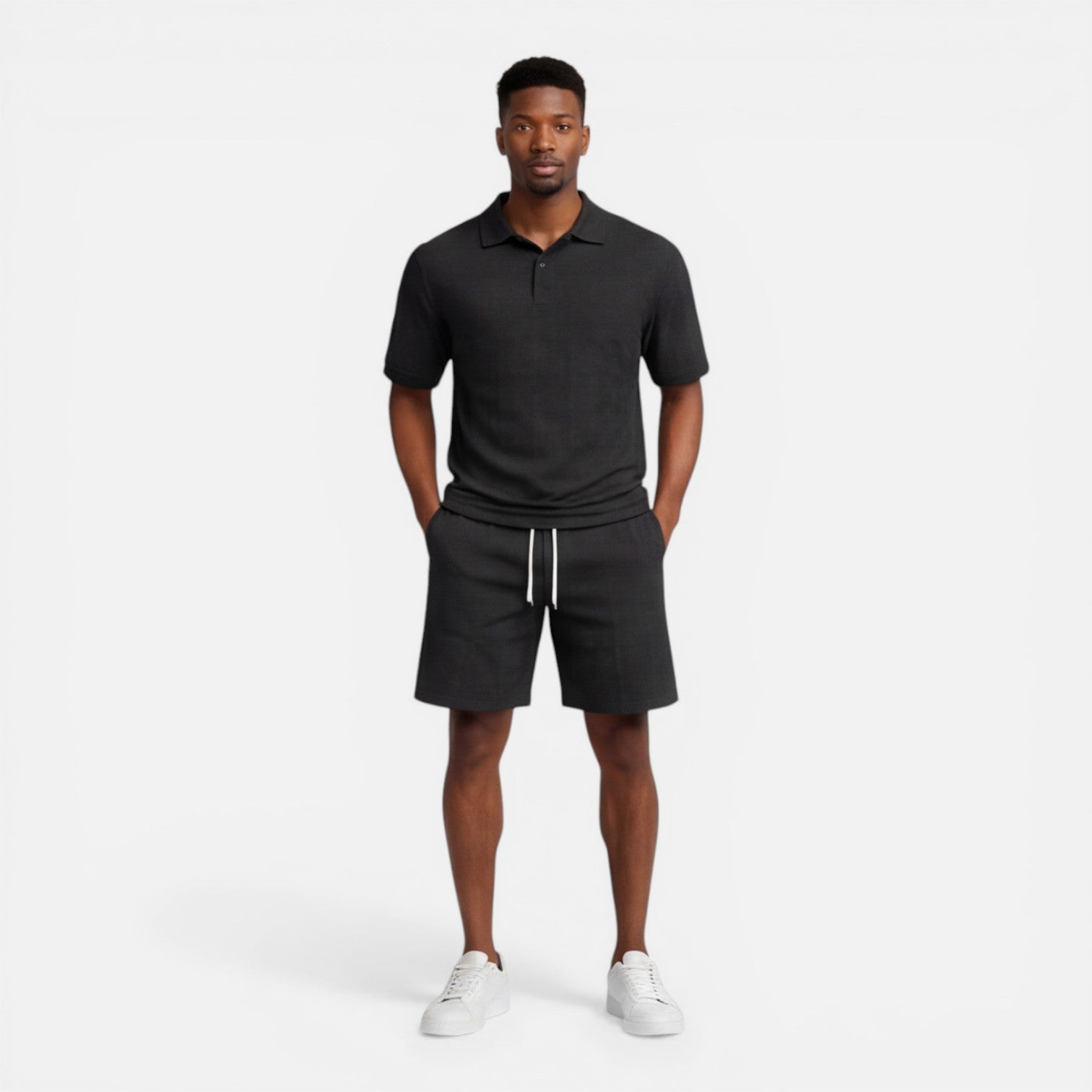 Men's Structured Knit Polo and Shorts Set | Breathable Summer Outfit