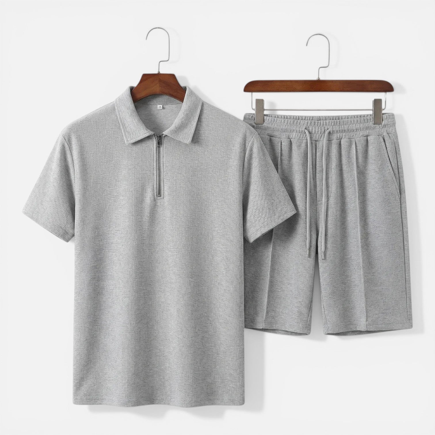 Men's Textured Zip Polo and Shorts Set - Summer Co-Ord Outfit