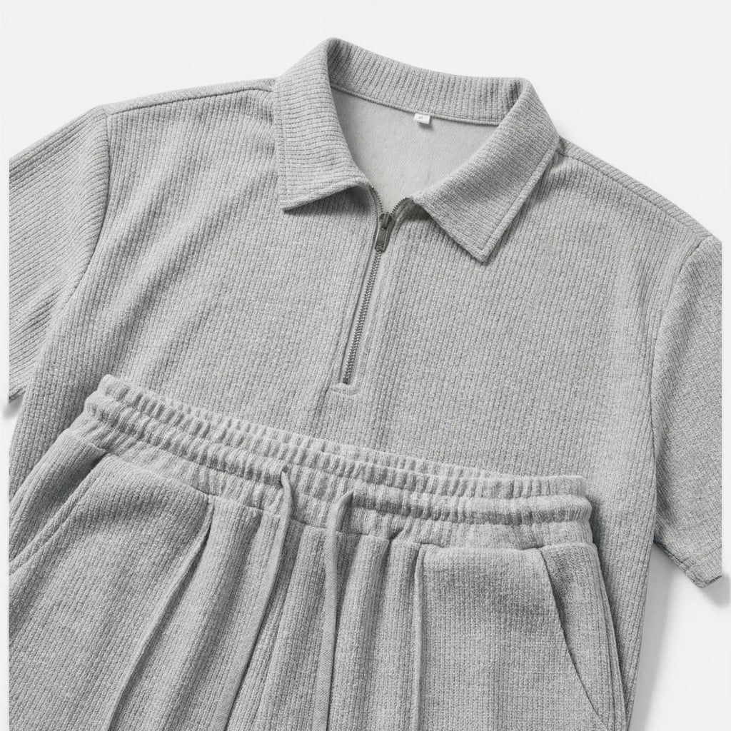 Men's Textured Zip Polo and Shorts Set - Summer Co-Ord Outfit