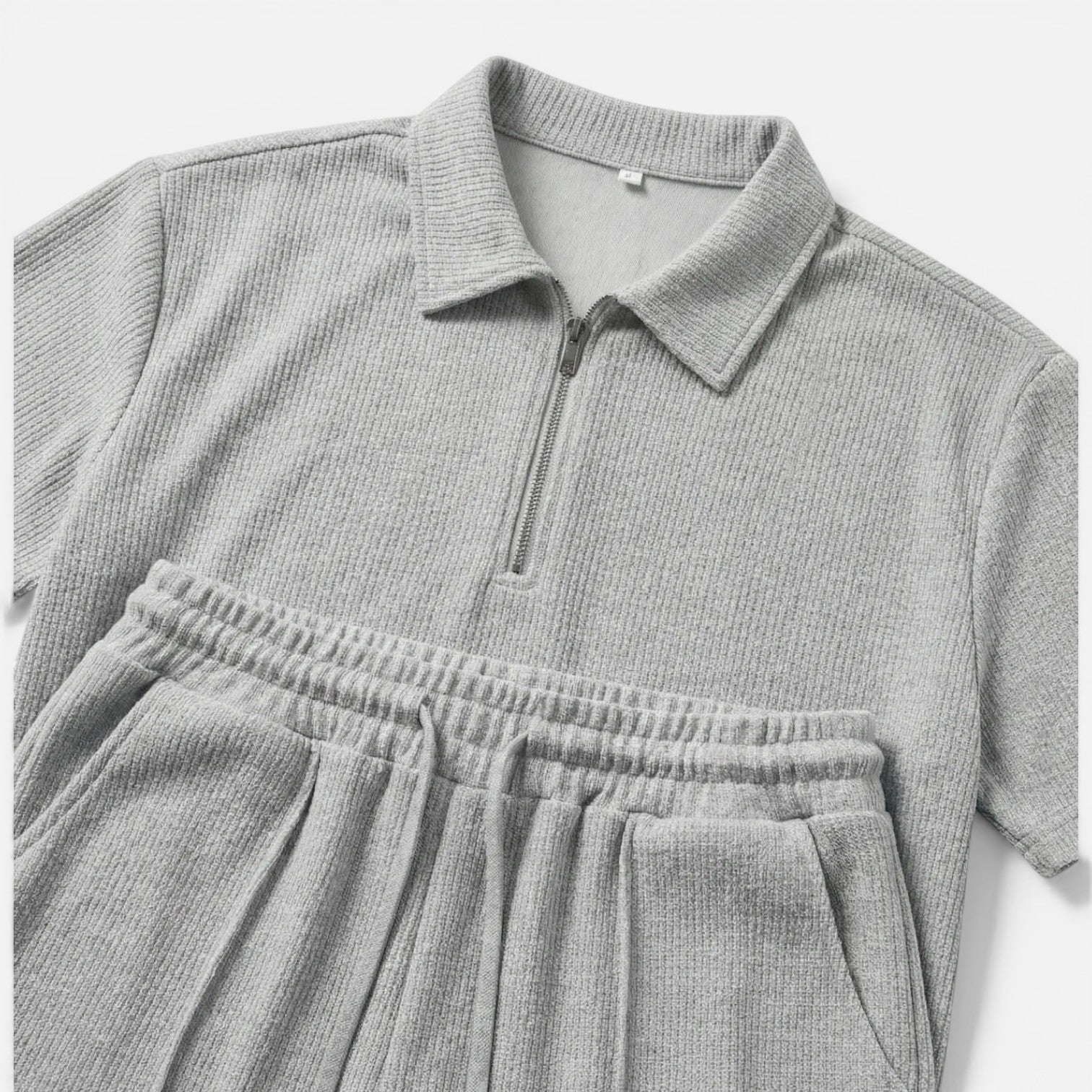 Men's Textured Zip Polo and Shorts Set - Summer Co-Ord Outfit