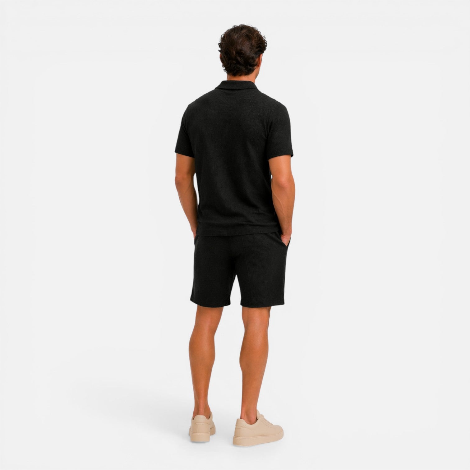 Men's Textured Zip Polo and Shorts Set - Summer Co-Ord Outfit