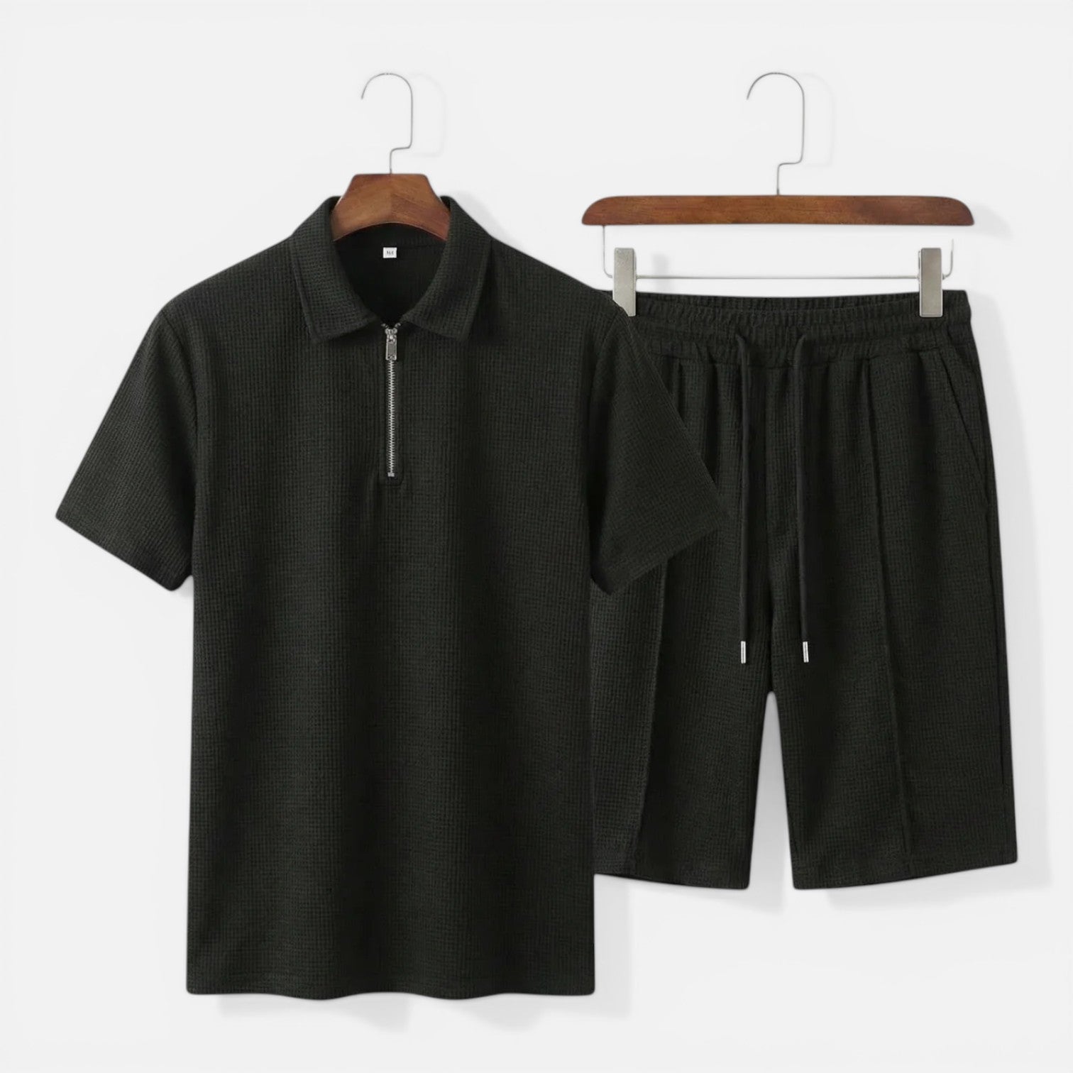 Men's Textured Zip Polo and Shorts Set - Summer Co-Ord Outfit