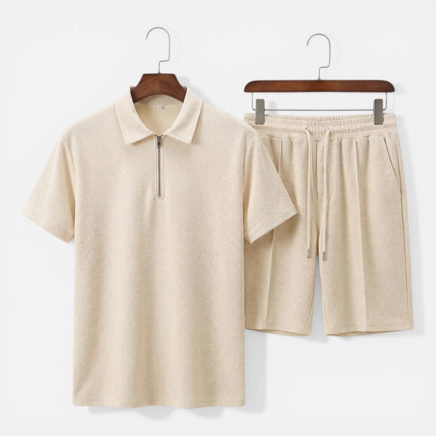 Men's Textured Zip Polo and Shorts Set - Summer Co-Ord Outfit