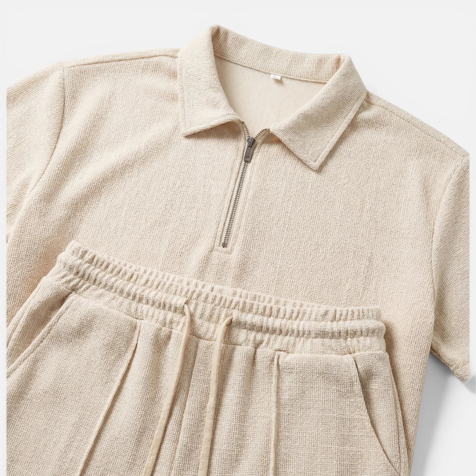 Men's Textured Zip Polo and Shorts Set - Summer Co-Ord Outfit