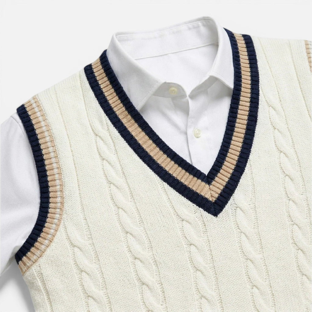 Men's Wool V-Neck Cable Knit Sweater Vest for Business Casual Wear
