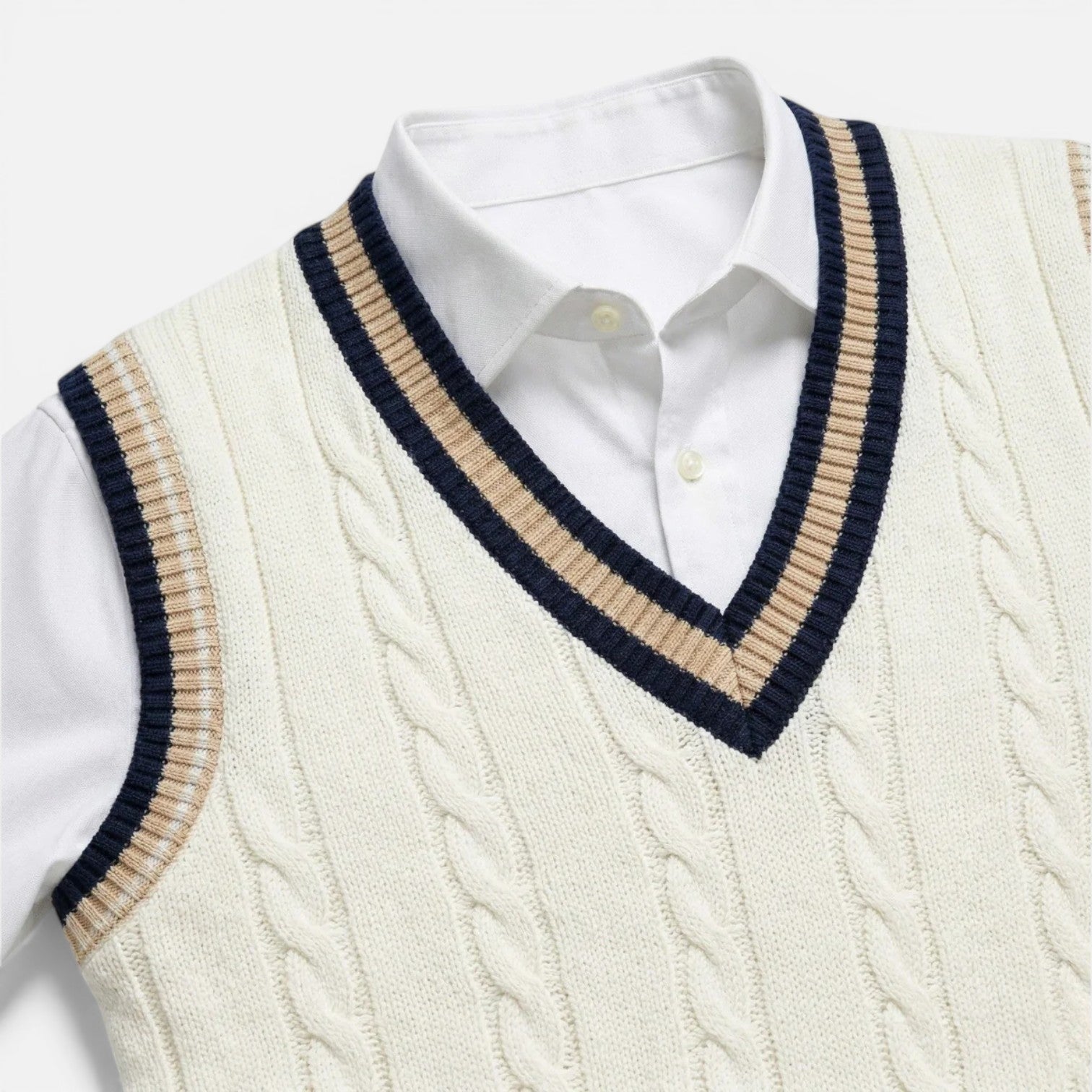 Men's Wool V-Neck Cable Knit Sweater Vest for Business Casual Wear