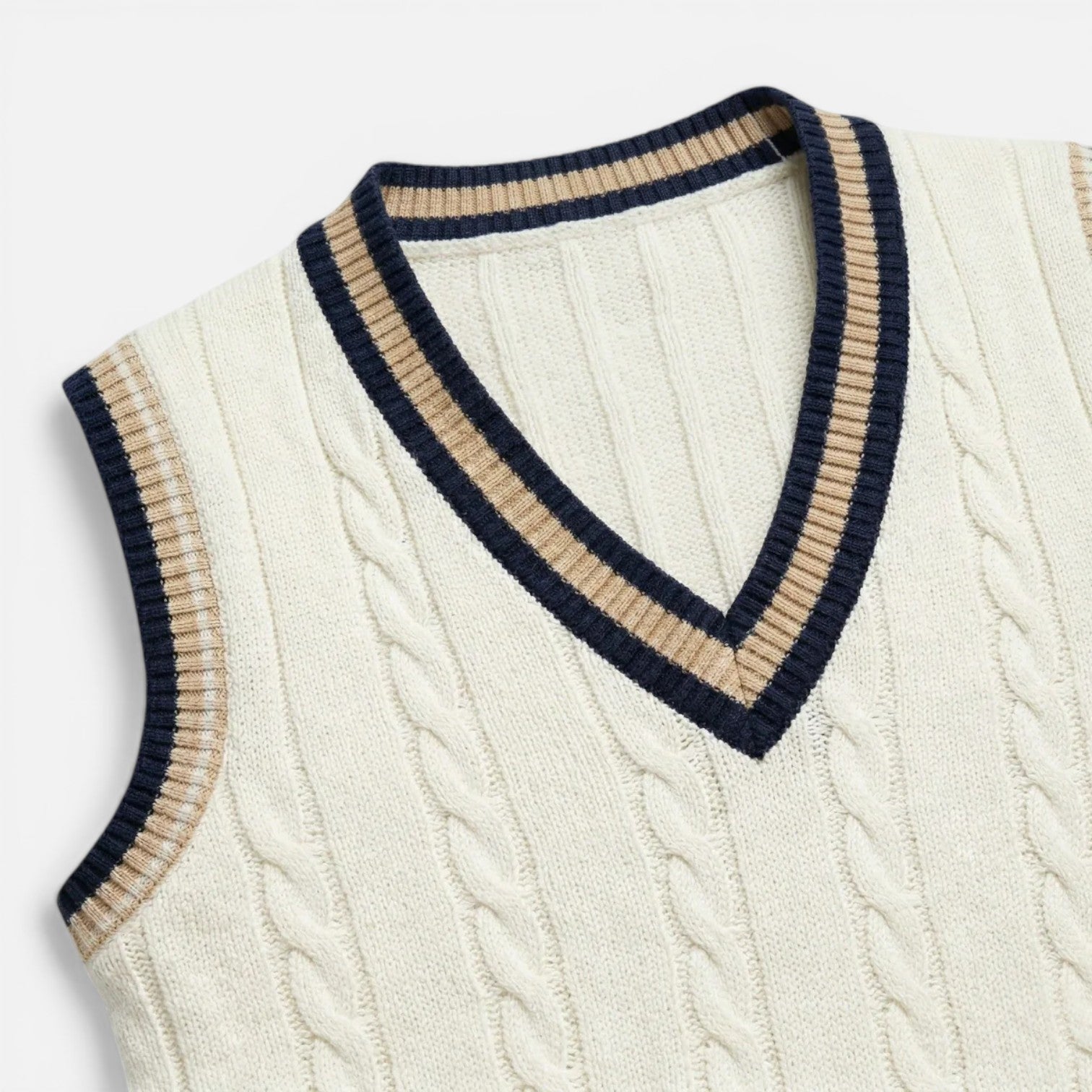 Men's Wool V-Neck Cable Knit Sweater Vest for Business Casual Wear
