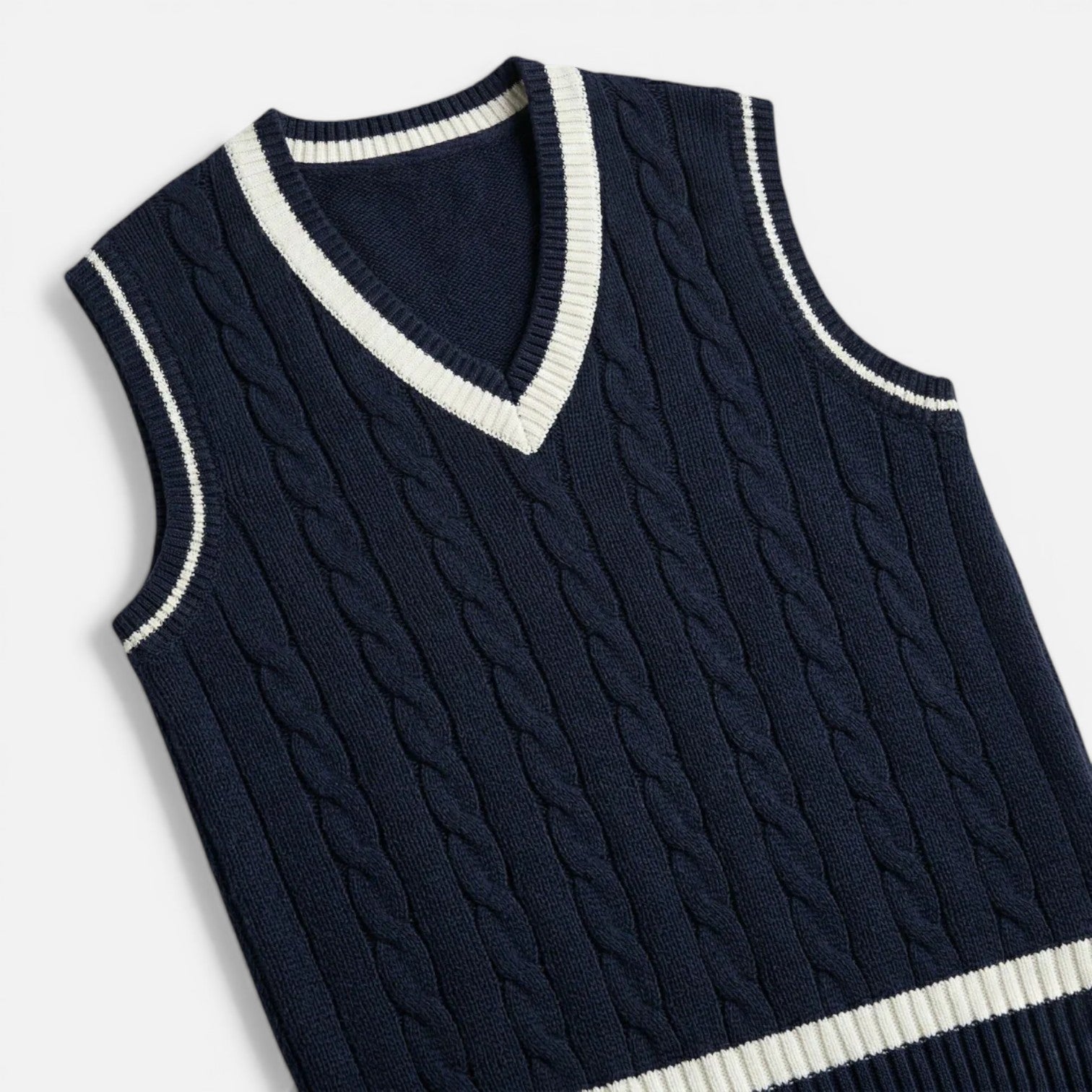 Men's Wool V-Neck Cable Knit Sweater Vest for Business Casual Wear